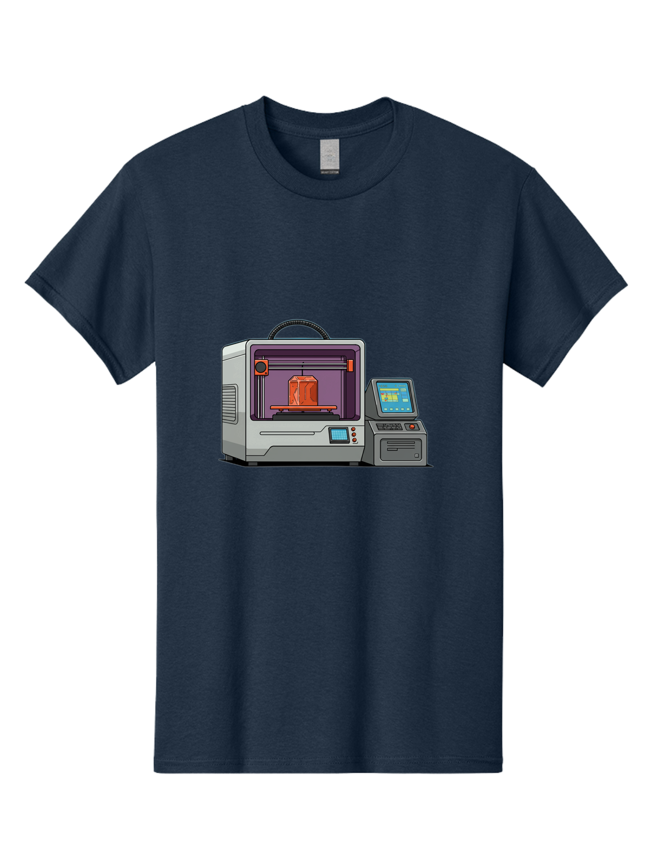 3D-Printer-4 Men'S Graphic Tee, 100% Cotton, Comfortable Casual Summer Wear, Machine Washable, 3D Printing Technology, Additive Manufacturing, Digital Design, Rapid Prototyping, Orange Object, Printer Controls, Digital Display, Baa035