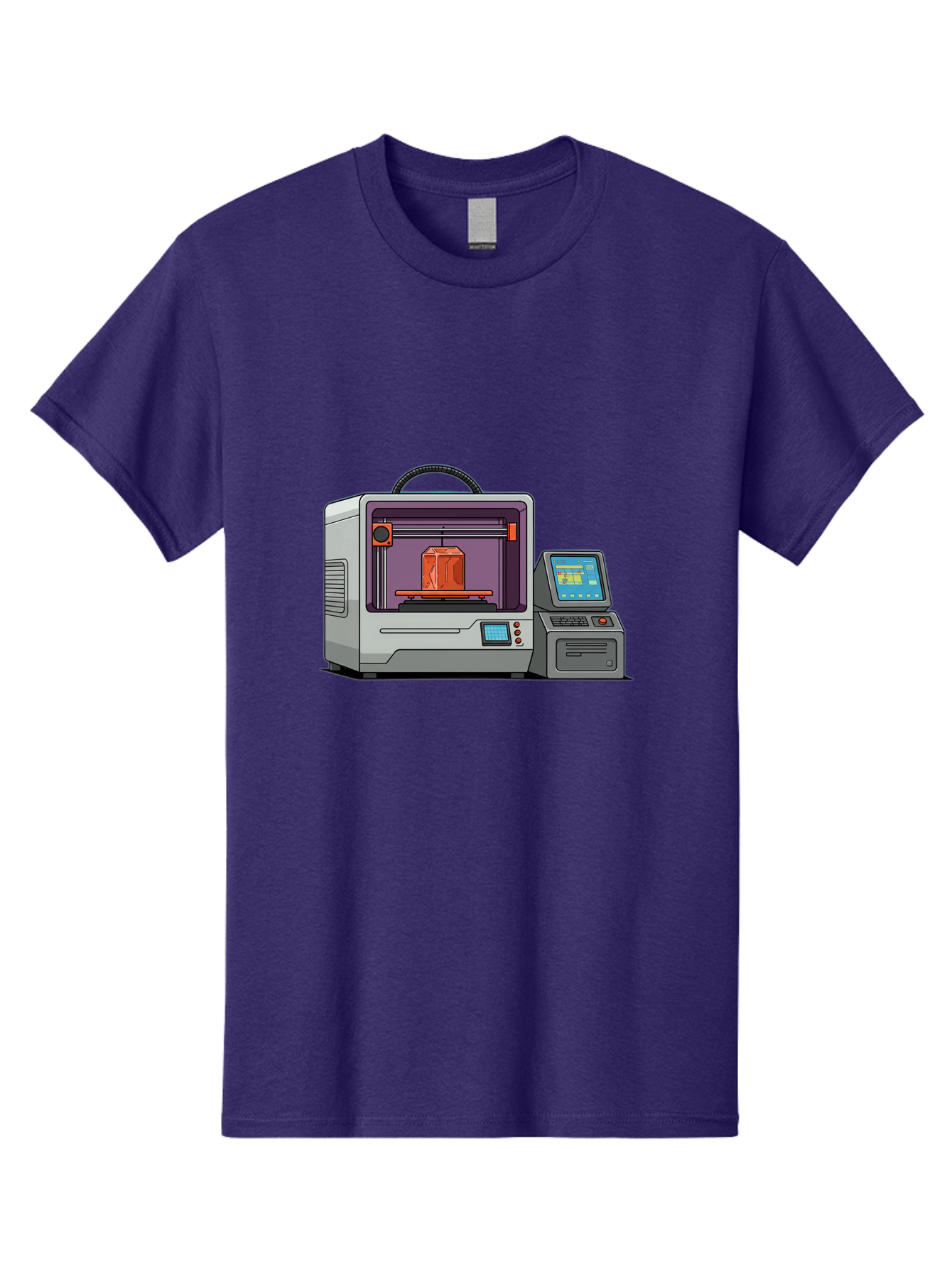 3D-Printer-4 Men'S Graphic Tee, 100% Cotton, Comfortable Casual Summer Wear, Machine Washable, 3D Printing Technology, Additive Manufacturing, Digital Design, Rapid Prototyping, Orange Object, Printer Controls, Digital Display, Baa035