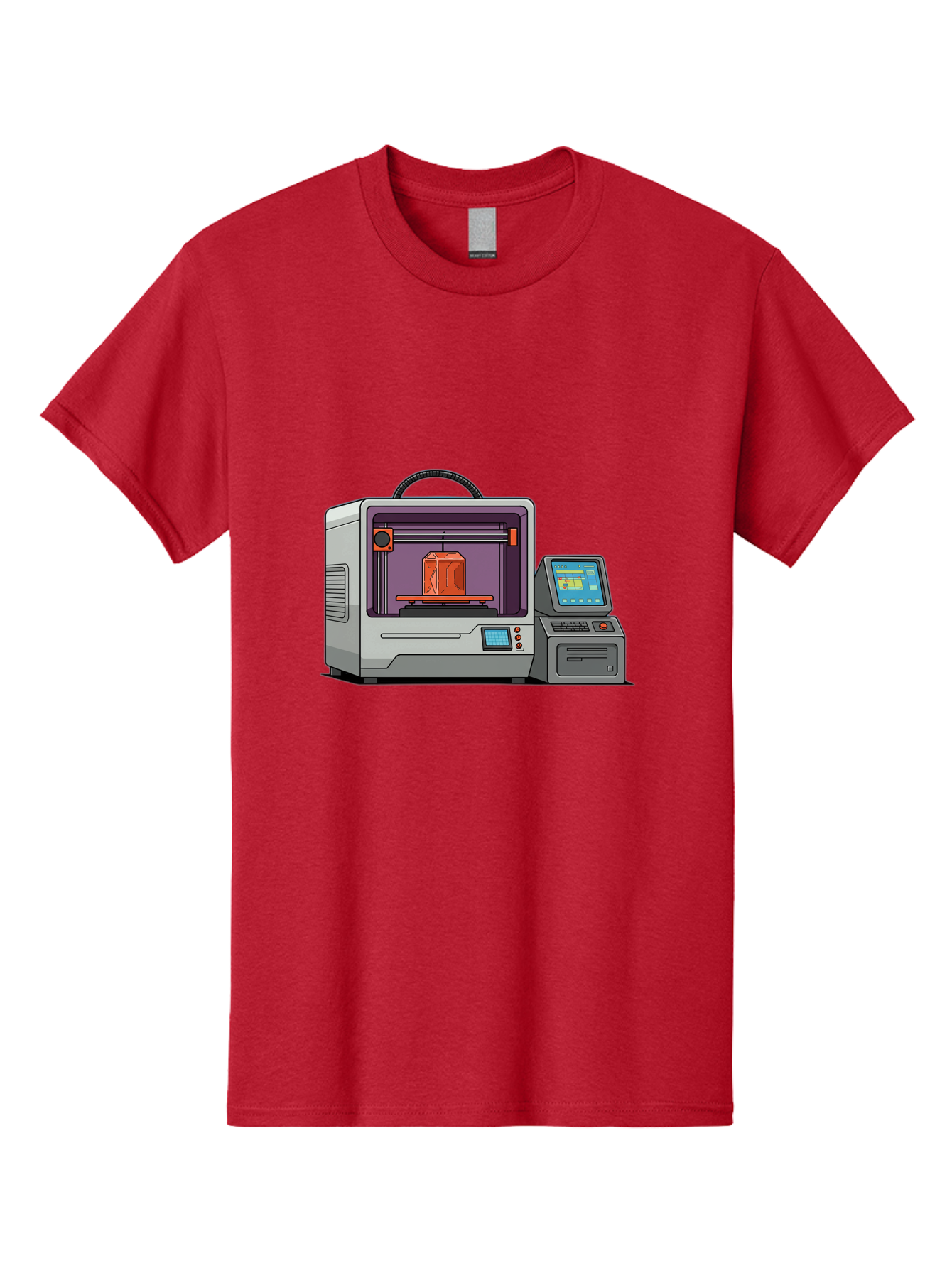 3D-Printer-4 Men'S Graphic Tee, 100% Cotton, Comfortable Casual Summer Wear, Machine Washable, 3D Printing Technology, Additive Manufacturing, Digital Design, Rapid Prototyping, Orange Object, Printer Controls, Digital Display, Baa035