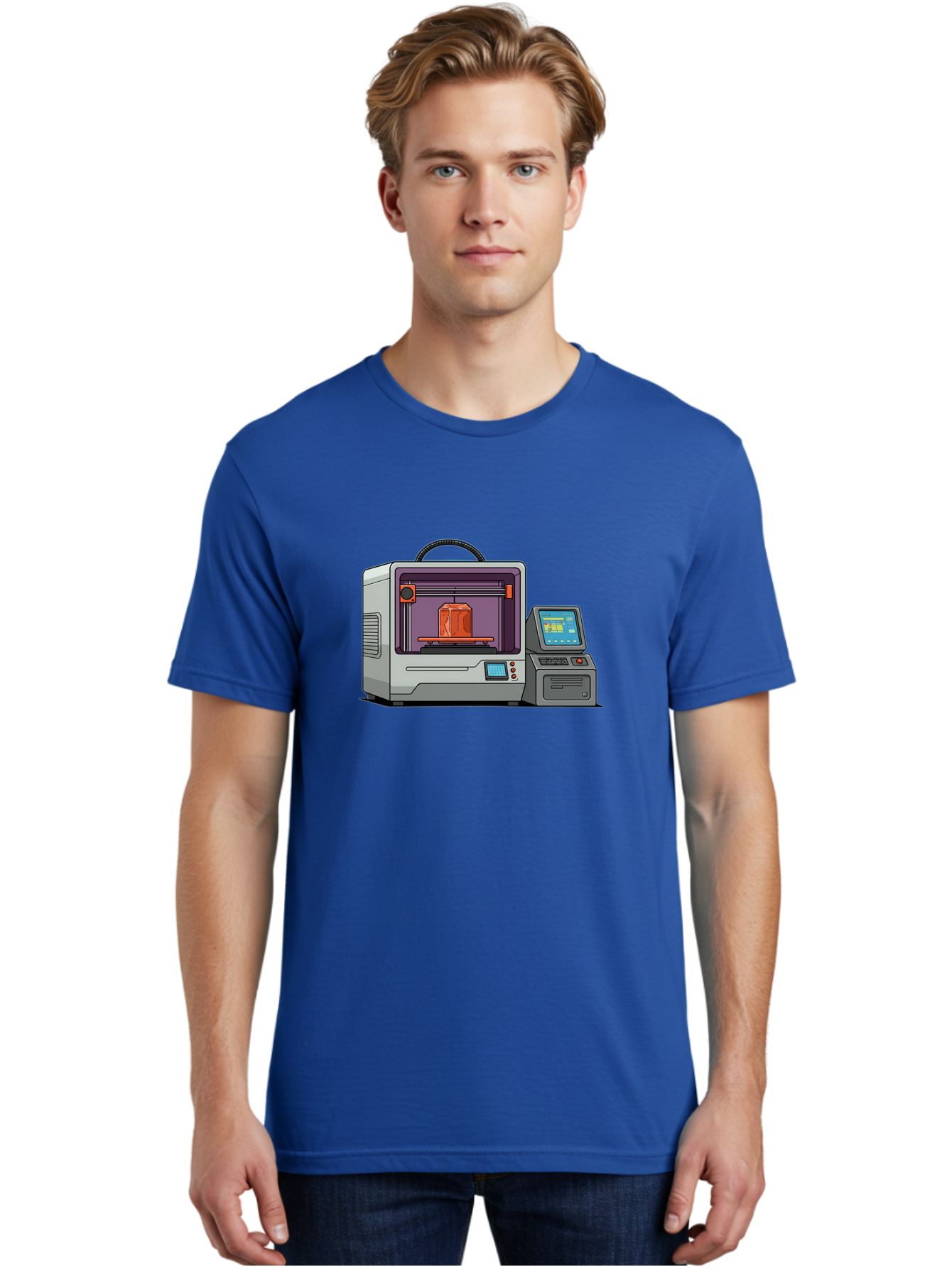 3D-Printer-4 Men'S Graphic Tee, 100% Cotton, Comfortable Casual Summer Wear, Machine Washable, 3D Printing Technology, Additive Manufacturing, Digital Design, Rapid Prototyping, Orange Object, Printer Controls, Digital Display, Baa035