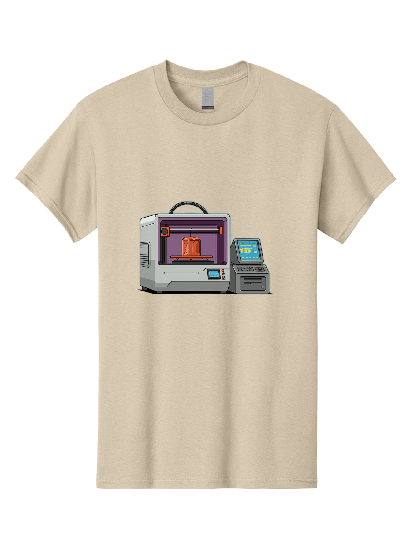 3D-Printer-4 Men'S Graphic Tee, 100% Cotton, Comfortable Casual Summer Wear, Machine Washable, 3D Printing Technology, Additive Manufacturing, Digital Design, Rapid Prototyping, Orange Object, Printer Controls, Digital Display, Baa035