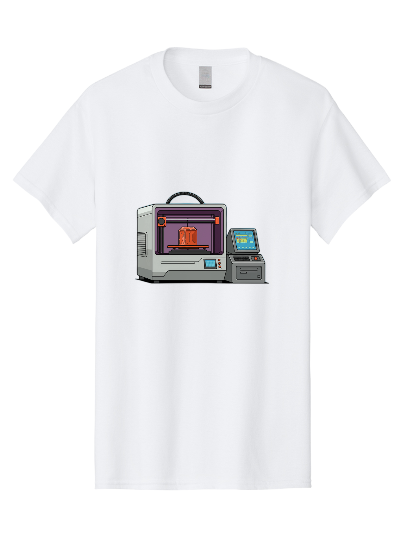 3D-Printer-4 Men'S Graphic Tee, 100% Cotton, Comfortable Casual Summer Wear, Machine Washable, 3D Printing Technology, Additive Manufacturing, Digital Design, Rapid Prototyping, Orange Object, Printer Controls, Digital Display, Baa035