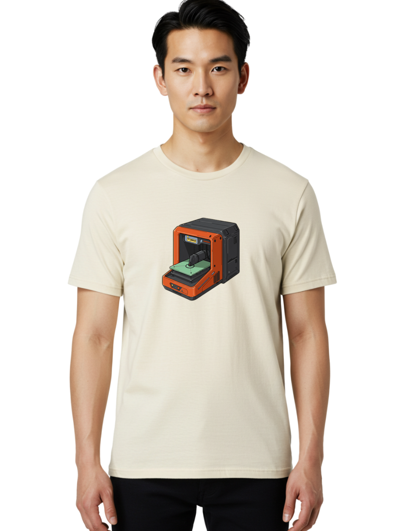 3D-Printer-40 Men'S Graphic Tee, 100% Cotton, Comfortable Casual Summer Wear, Machine Washable, Orange And Black 3D Printer, Printing Technology, Futuristic Design, Digital Fabrication, Additive Manufacturing, Futuristic Machine, Baa036