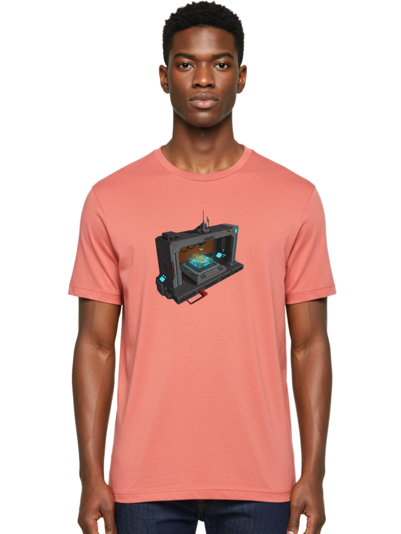3D-Printer-42 Men'S Graphic Tee, 100% Cotton, Comfortable Casual Summer Wear, Machine Washable, Futuristic 3D Printing Technology, Advanced Manufacturing, Sci-Fi Machinery, Technological Innovation, Industrial Design, Digital Fabrication, Baa038