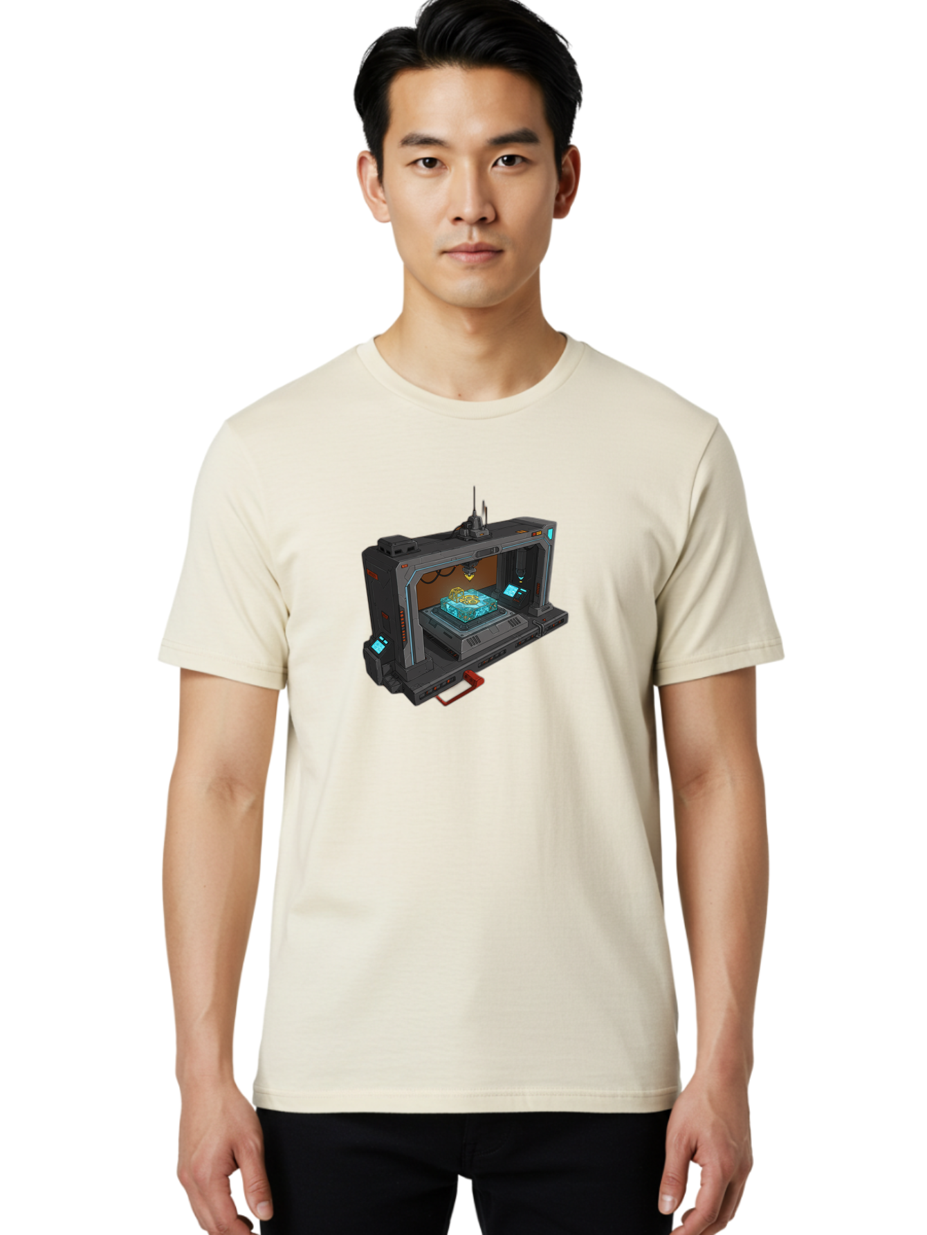 3D-Printer-42 Men'S Graphic Tee, 100% Cotton, Comfortable Casual Summer Wear, Machine Washable, Futuristic 3D Printing Technology, Advanced Manufacturing, Sci-Fi Machinery, Technological Innovation, Industrial Design, Digital Fabrication, Baa038