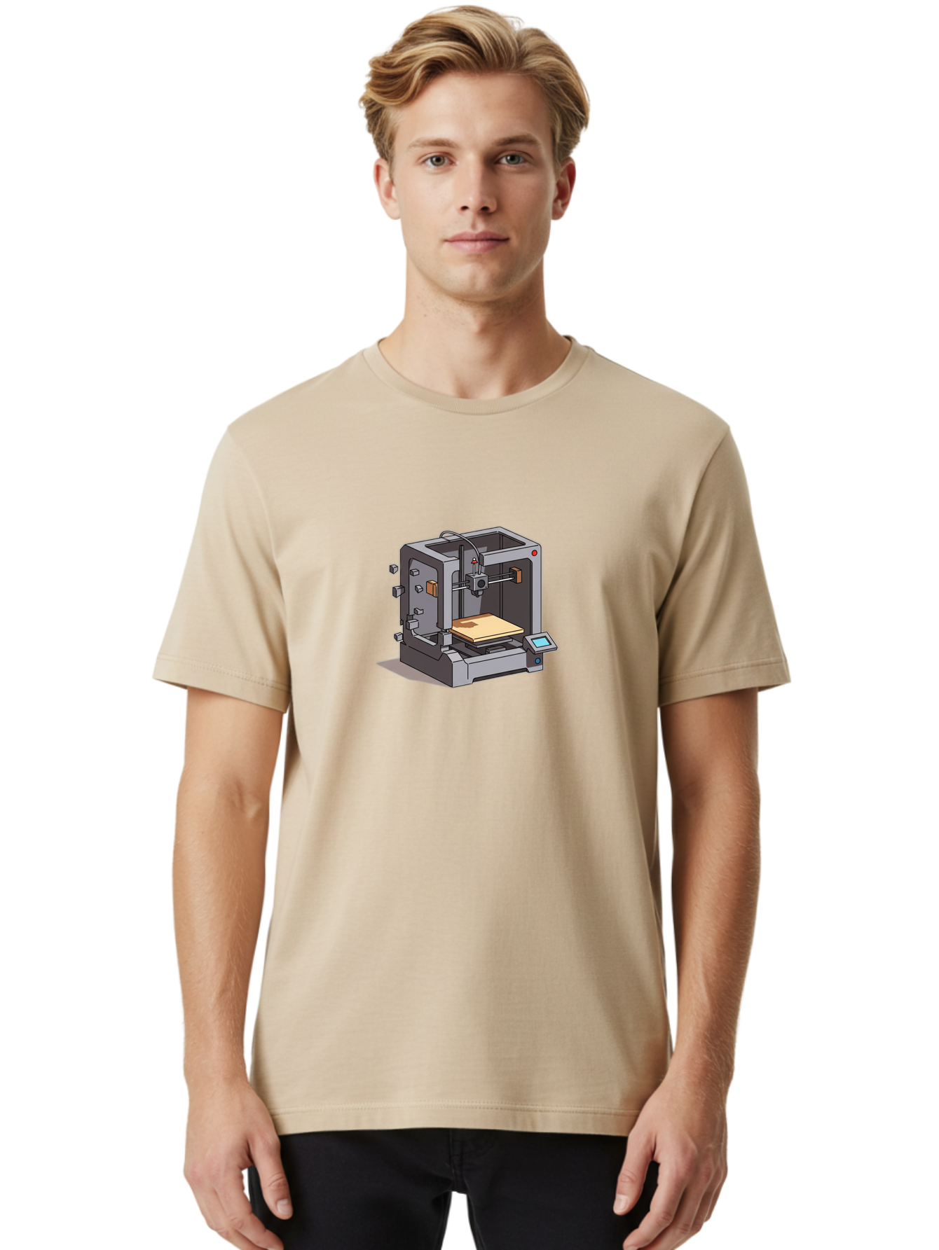 3D-Printer-5 Men'S Graphic Tee, 100% Cotton, Comfortable Casual Summer Wear, Machine Washable, 3D Printing Technology, Additive Manufacturing, Digital Fabrication, Prototyping, Product Design, 3D Modeling, Industrial Production, Baa039