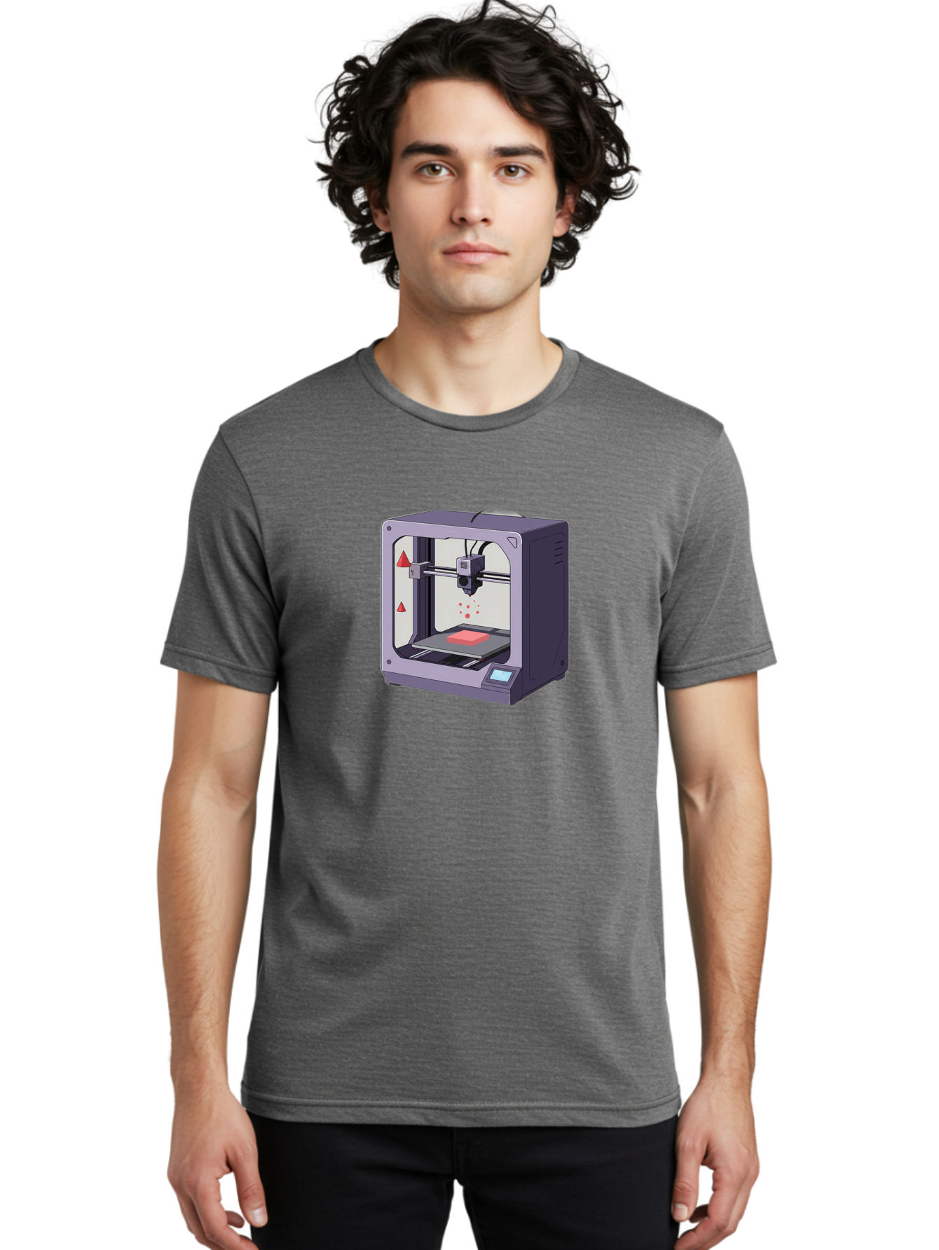 3D-Printer-6 Men'S Graphic Tee, 100% Cotton, Comfortable Casual Summer Wear, Machine Washable, 3D Printing Technology, Additive Manufacturing, Digital Fabrication, Rapid Prototyping, Printing Process, Red Material, Printer Nozzle, Baa040