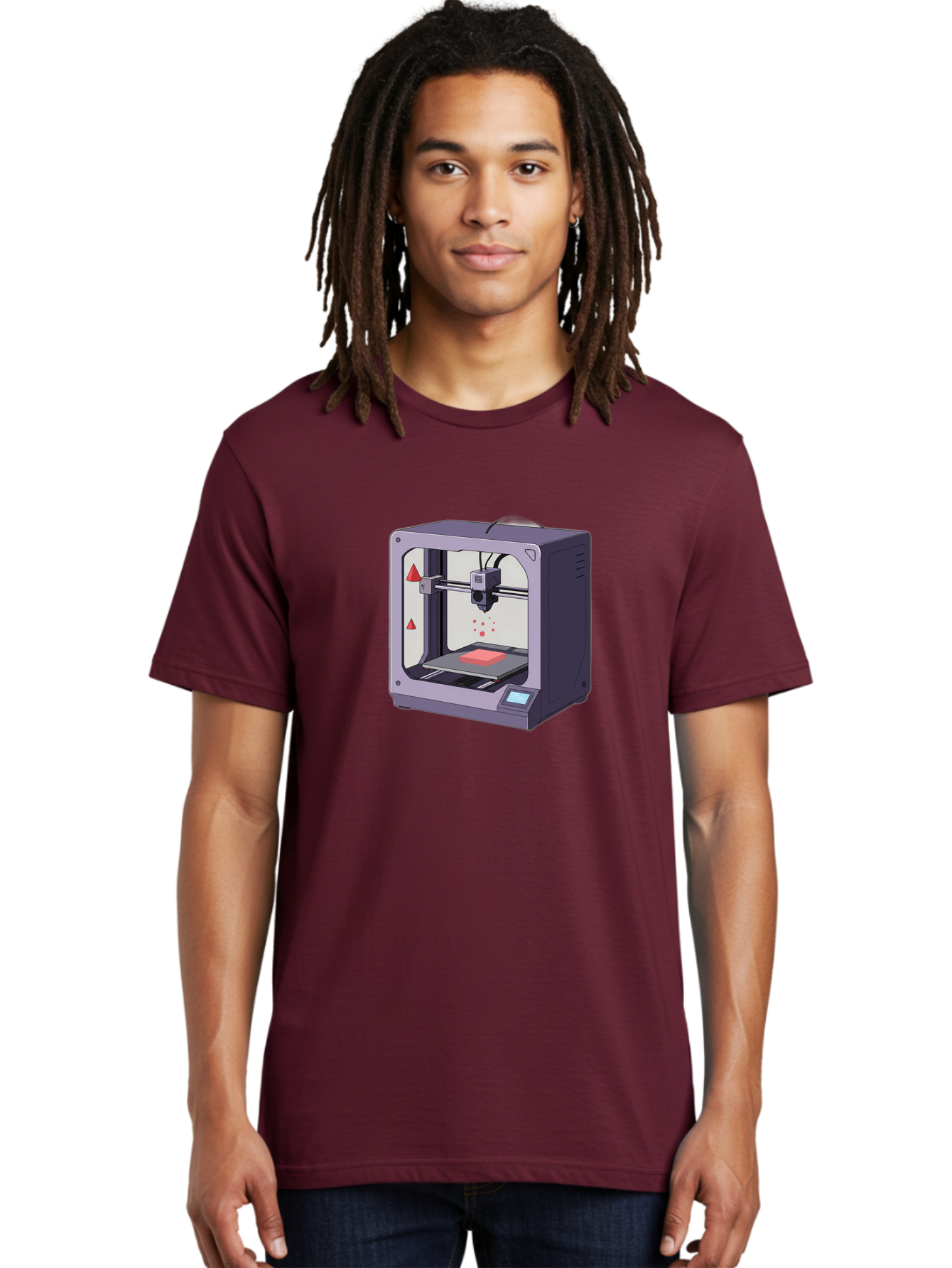 3D-Printer-6 Men'S Graphic Tee, 100% Cotton, Comfortable Casual Summer Wear, Machine Washable, 3D Printing Technology, Additive Manufacturing, Digital Fabrication, Rapid Prototyping, Printing Process, Red Material, Printer Nozzle, Baa040