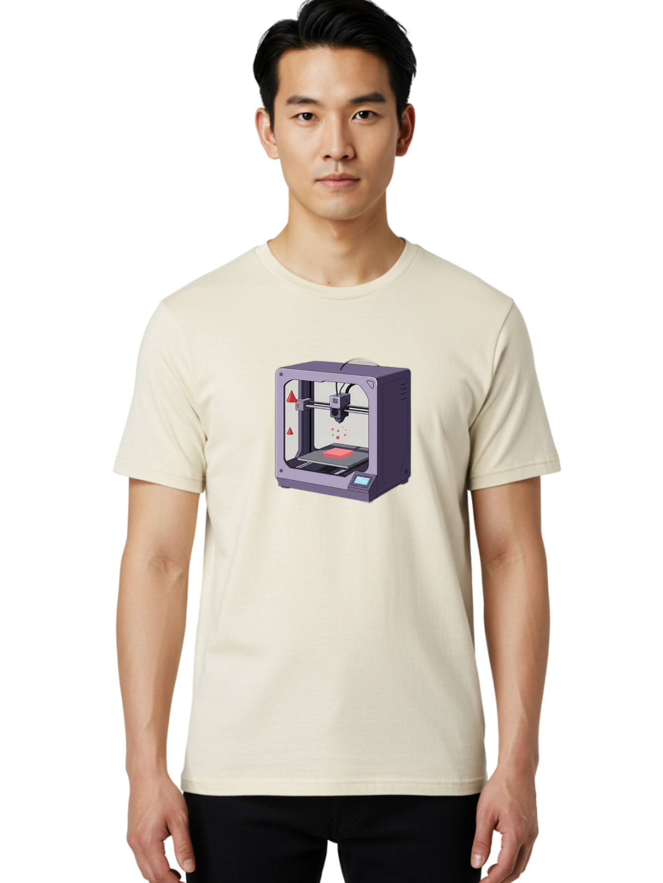 3D-Printer-6 Men'S Graphic Tee, 100% Cotton, Comfortable Casual Summer Wear, Machine Washable, 3D Printing Technology, Additive Manufacturing, Digital Fabrication, Rapid Prototyping, Printing Process, Red Material, Printer Nozzle, Baa040