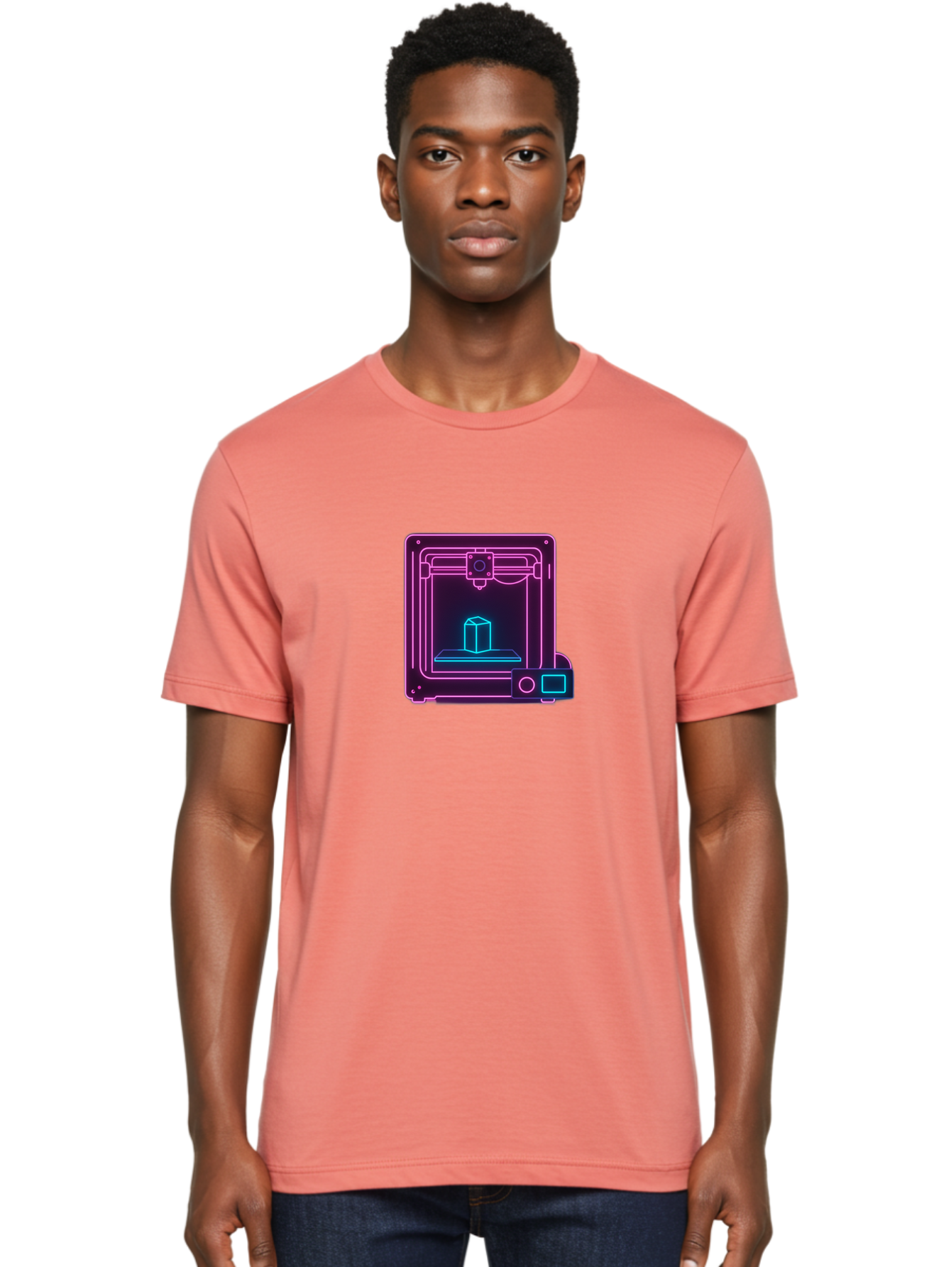 3D-Printer-8 Men'S Graphic Tee, 100% Cotton, Comfortable Casual Summer Wear, Machine Washable, 3D Printing Technology, Additive Manufacturing, Futuristic Design, Neon Lights, Digital Fabrication, Prototype Development, Innovative Product, Baa042