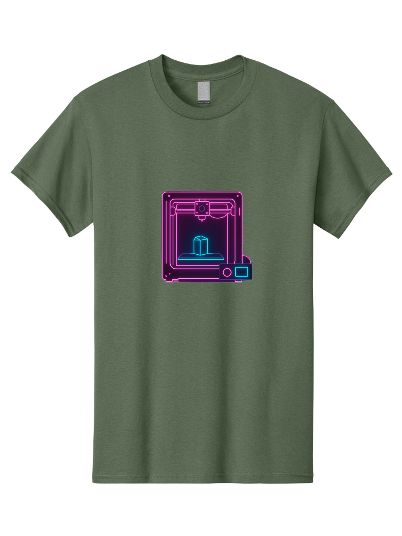 3D-Printer-8 Men'S Graphic Tee, 100% Cotton, Comfortable Casual Summer Wear, Machine Washable, 3D Printing Technology, Additive Manufacturing, Futuristic Design, Neon Lights, Digital Fabrication, Prototype Development, Innovative Product, Baa042