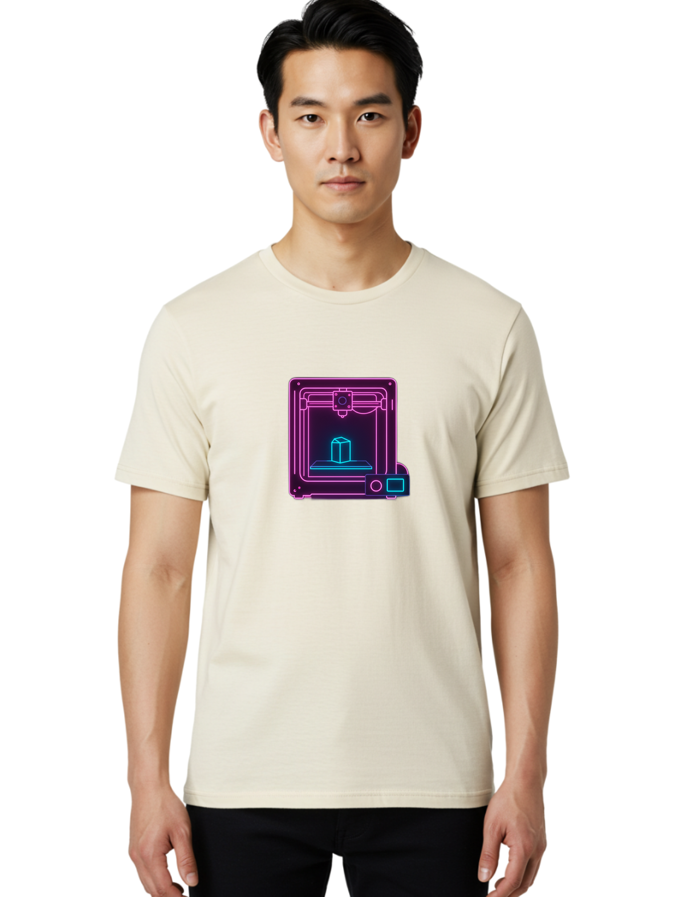 3D-Printer-8 Men'S Graphic Tee, 100% Cotton, Comfortable Casual Summer Wear, Machine Washable, 3D Printing Technology, Additive Manufacturing, Futuristic Design, Neon Lights, Digital Fabrication, Prototype Development, Innovative Product, Baa042