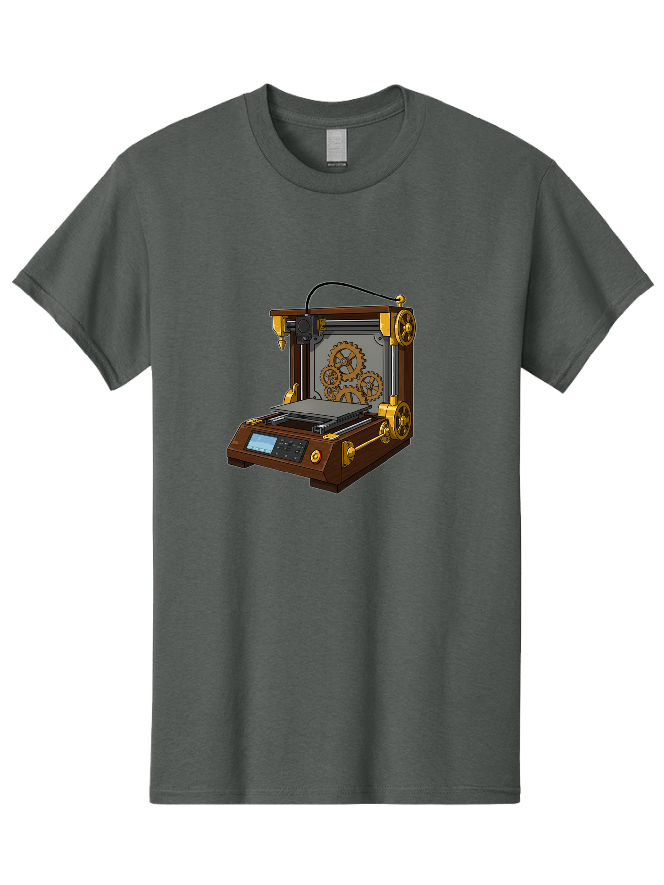 3D-Printer-9 Men'S Graphic Tee, 100% Cotton, Comfortable Casual Summer Wear, Machine Washable, Steampunk 3D Printer, Industrial Machinery, Mechanical Gears, Digital Display, Innovative Technology, Futuristic Design, Mechanical Engineering, Baa043