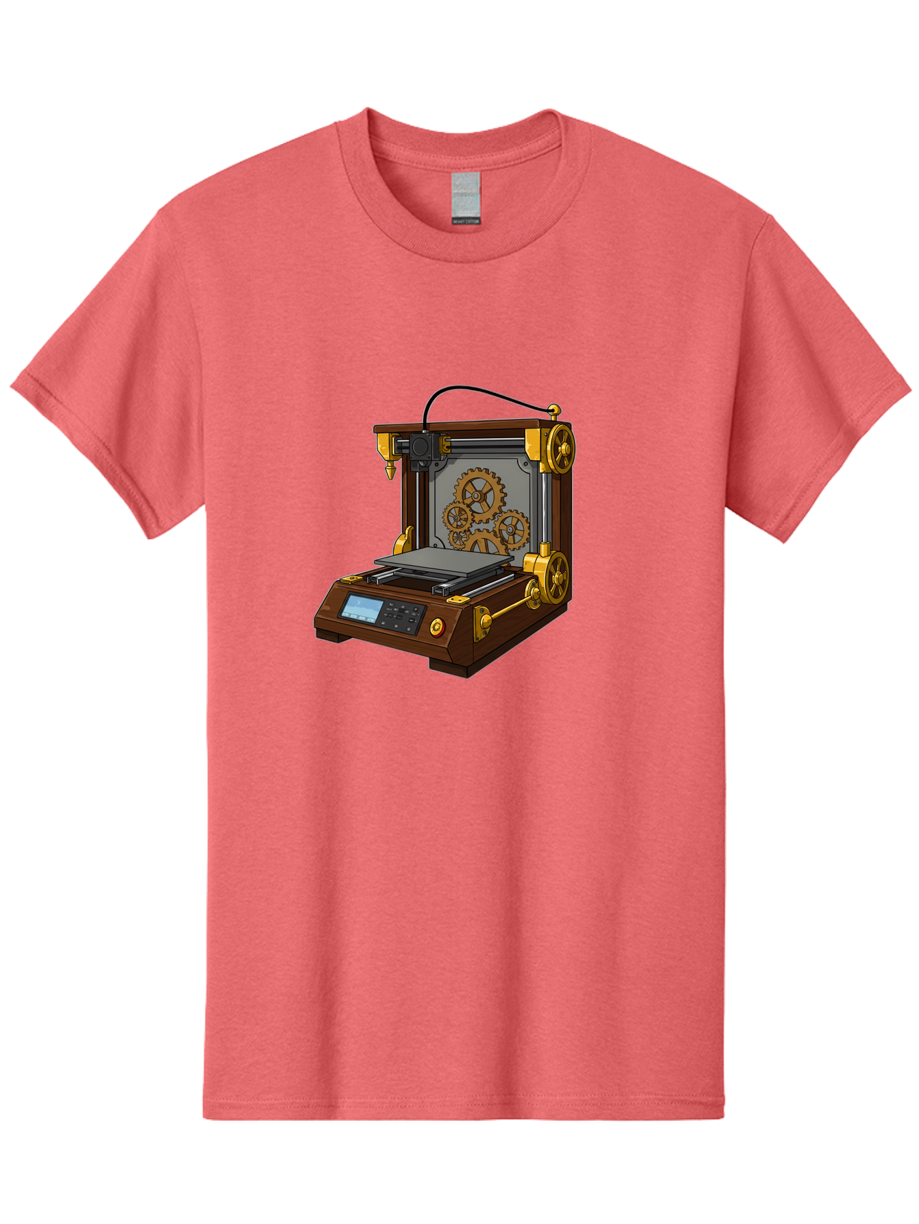 3D-Printer-9 Men'S Graphic Tee, 100% Cotton, Comfortable Casual Summer Wear, Machine Washable, Steampunk 3D Printer, Industrial Machinery, Mechanical Gears, Digital Display, Innovative Technology, Futuristic Design, Mechanical Engineering, Baa043