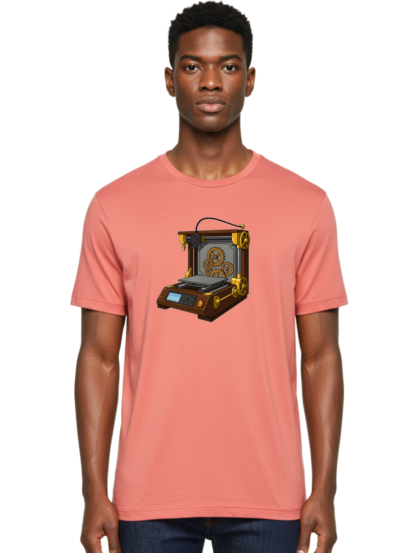 3D-Printer-9 Men'S Graphic Tee, 100% Cotton, Comfortable Casual Summer Wear, Machine Washable, Steampunk 3D Printer, Industrial Machinery, Mechanical Gears, Digital Display, Innovative Technology, Futuristic Design, Mechanical Engineering, Baa043