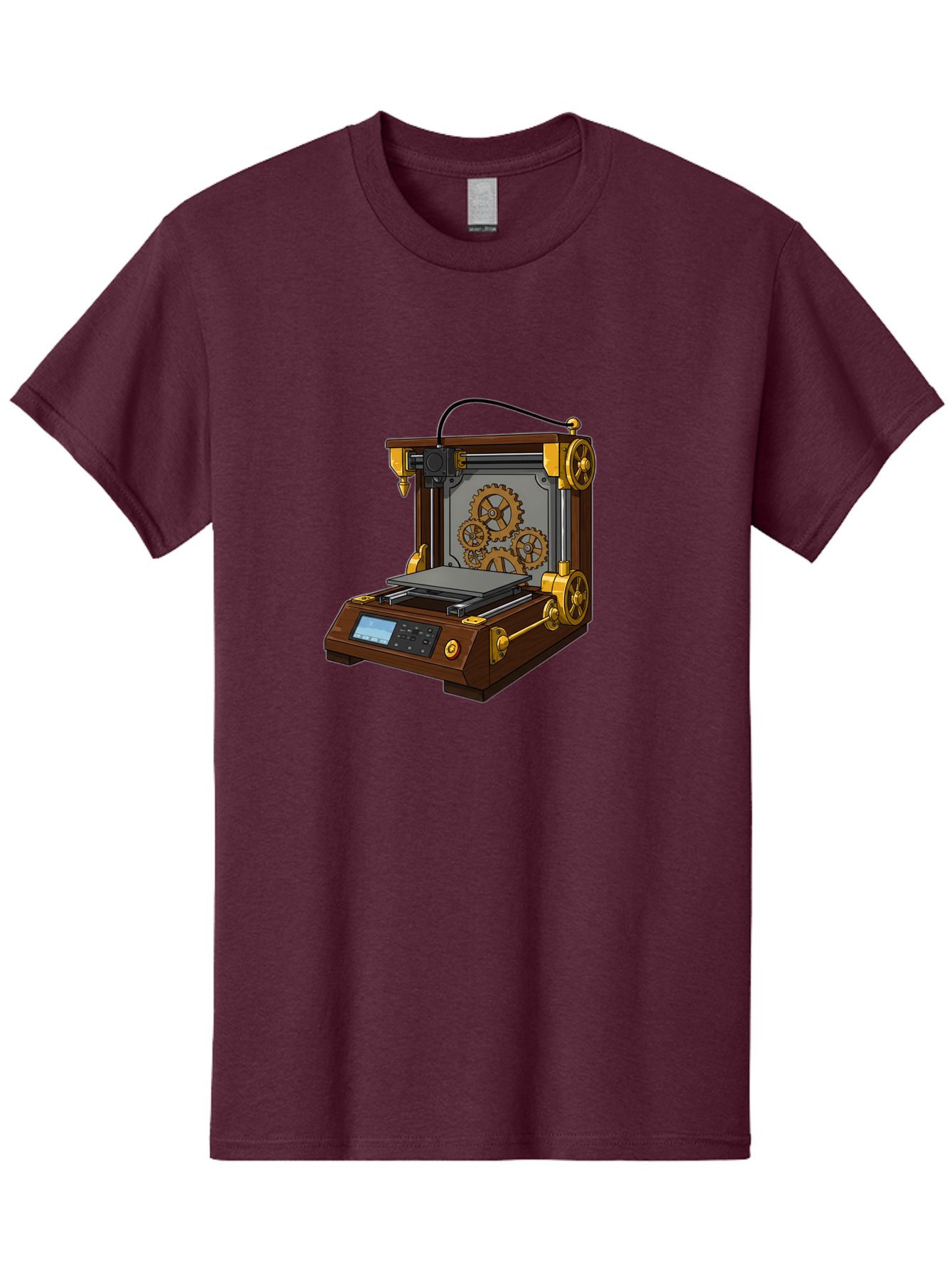 3D-Printer-9 Men'S Graphic Tee, 100% Cotton, Comfortable Casual Summer Wear, Machine Washable, Steampunk 3D Printer, Industrial Machinery, Mechanical Gears, Digital Display, Innovative Technology, Futuristic Design, Mechanical Engineering, Baa043