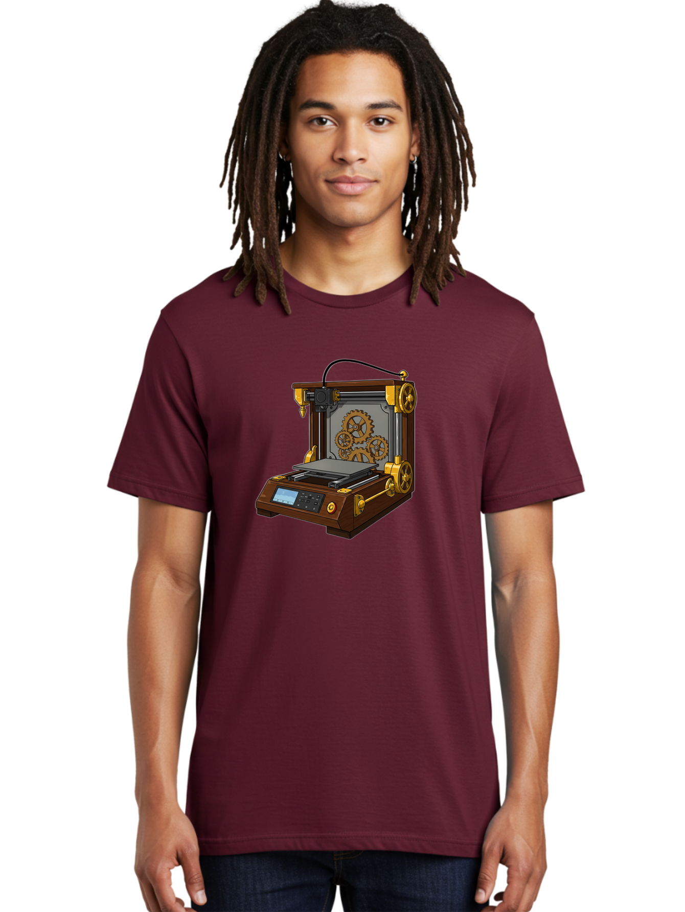 3D-Printer-9 Men'S Graphic Tee, 100% Cotton, Comfortable Casual Summer Wear, Machine Washable, Steampunk 3D Printer, Industrial Machinery, Mechanical Gears, Digital Display, Innovative Technology, Futuristic Design, Mechanical Engineering, Baa043