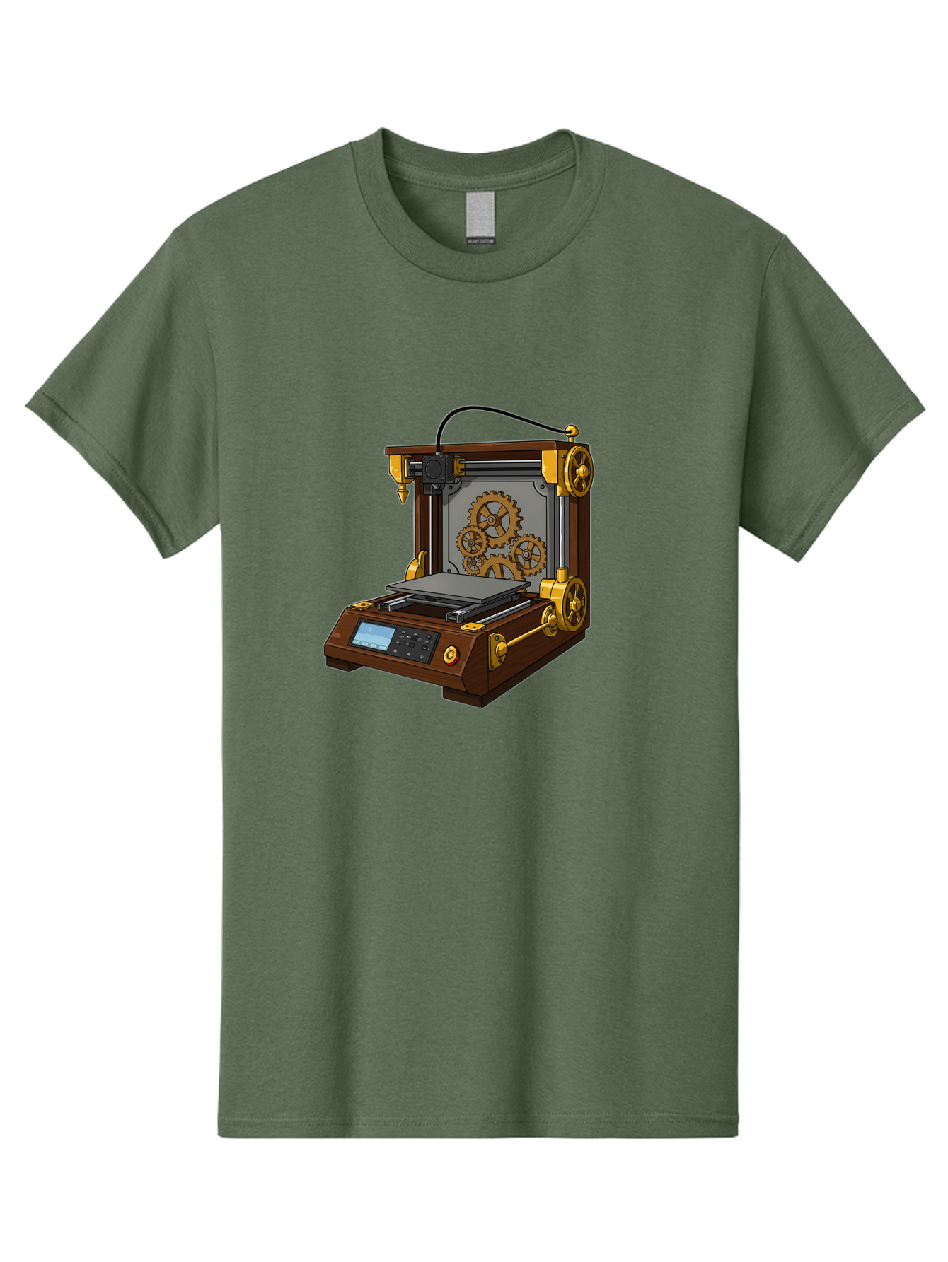3D-Printer-9 Men'S Graphic Tee, 100% Cotton, Comfortable Casual Summer Wear, Machine Washable, Steampunk 3D Printer, Industrial Machinery, Mechanical Gears, Digital Display, Innovative Technology, Futuristic Design, Mechanical Engineering, Baa043