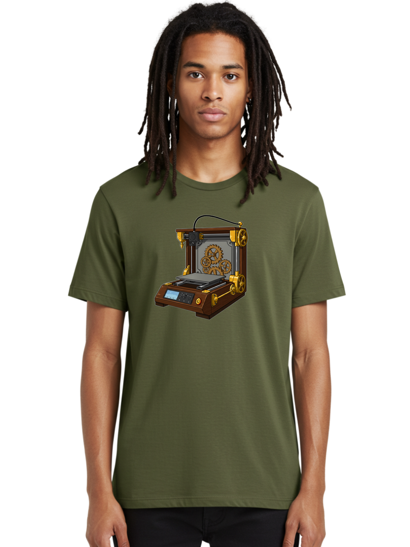 3D-Printer-9 Men'S Graphic Tee, 100% Cotton, Comfortable Casual Summer Wear, Machine Washable, Steampunk 3D Printer, Industrial Machinery, Mechanical Gears, Digital Display, Innovative Technology, Futuristic Design, Mechanical Engineering, Baa043