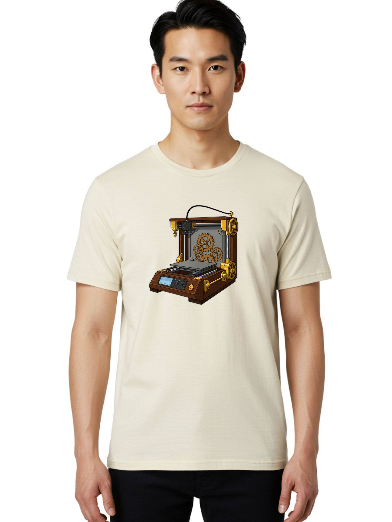 3D-Printer-9 Men'S Graphic Tee, 100% Cotton, Comfortable Casual Summer Wear, Machine Washable, Steampunk 3D Printer, Industrial Machinery, Mechanical Gears, Digital Display, Innovative Technology, Futuristic Design, Mechanical Engineering, Baa043