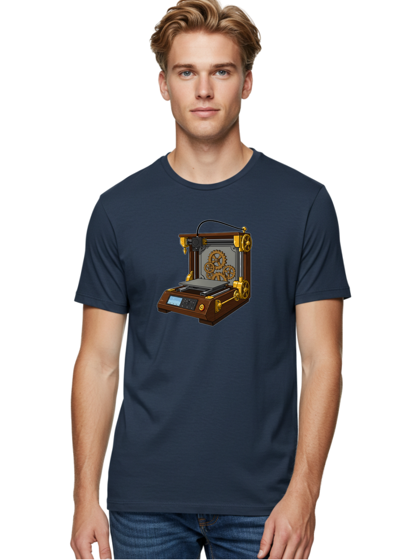 3D-Printer-9 Men'S Graphic Tee, 100% Cotton, Comfortable Casual Summer Wear, Machine Washable, Steampunk 3D Printer, Industrial Machinery, Mechanical Gears, Digital Display, Innovative Technology, Futuristic Design, Mechanical Engineering, Baa043