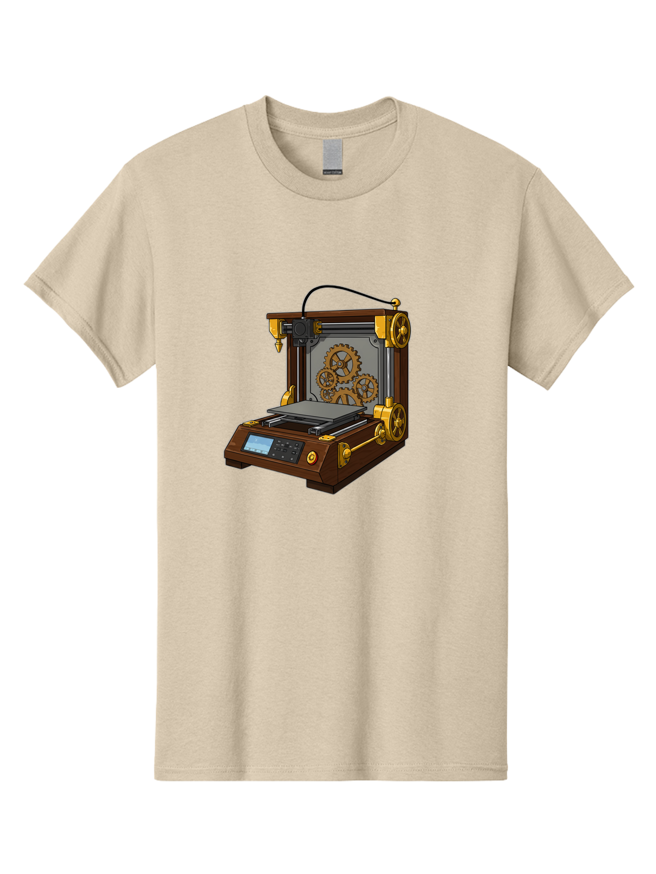 3D-Printer-9 Men'S Graphic Tee, 100% Cotton, Comfortable Casual Summer Wear, Machine Washable, Steampunk 3D Printer, Industrial Machinery, Mechanical Gears, Digital Display, Innovative Technology, Futuristic Design, Mechanical Engineering, Baa043