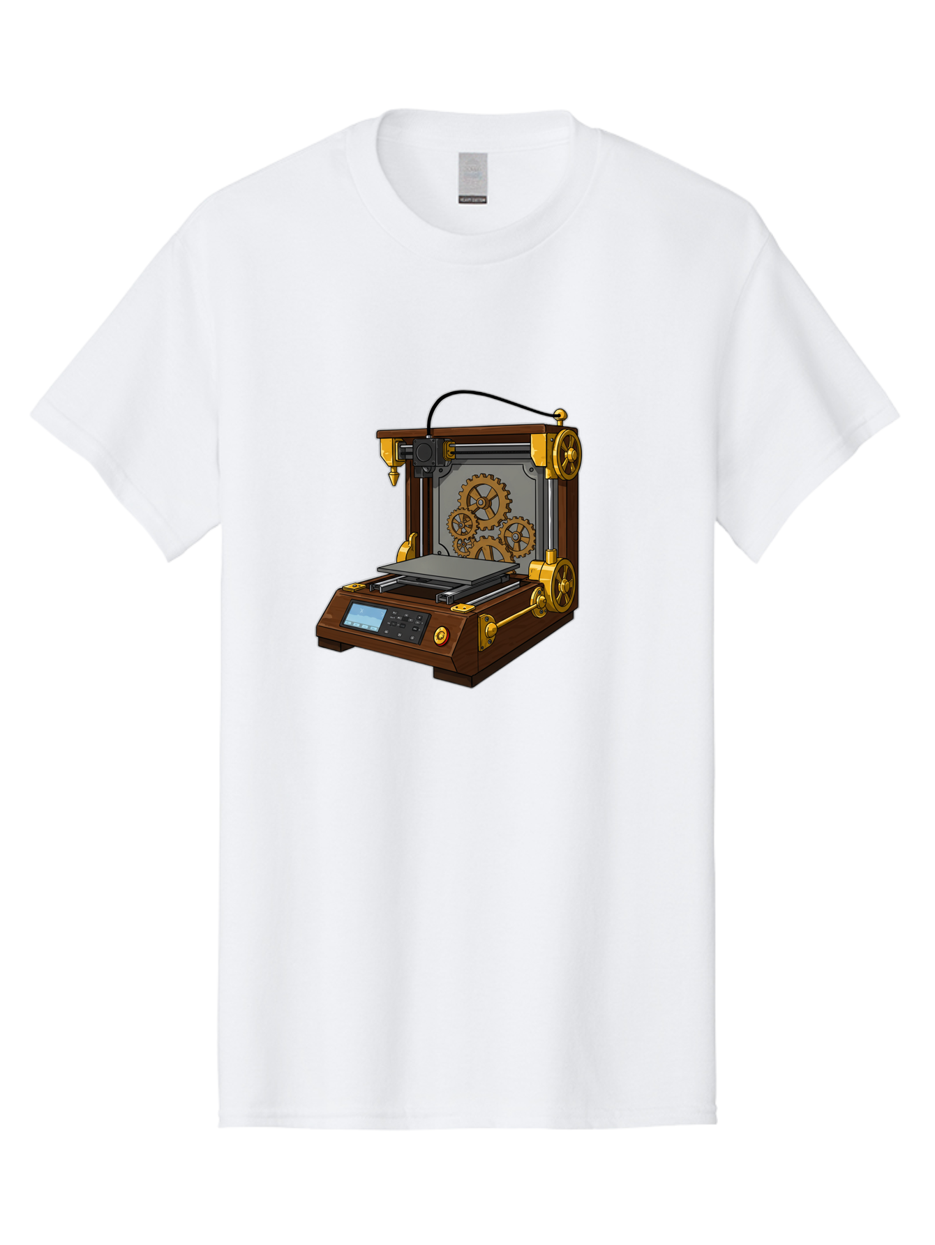 3D-Printer-9 Men'S Graphic Tee, 100% Cotton, Comfortable Casual Summer Wear, Machine Washable, Steampunk 3D Printer, Industrial Machinery, Mechanical Gears, Digital Display, Innovative Technology, Futuristic Design, Mechanical Engineering, Baa043