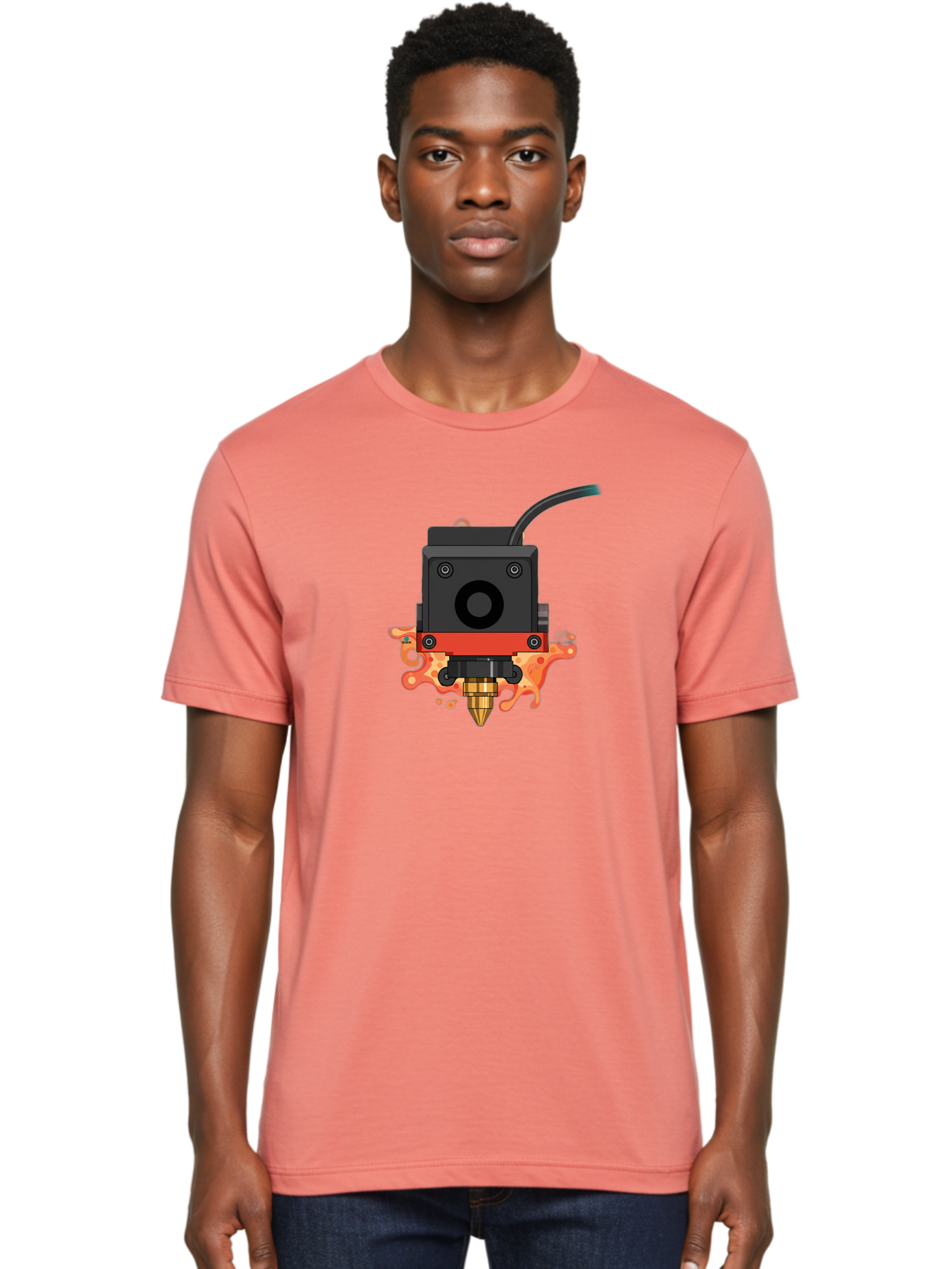 3D-Printer-Hotend Men'S Graphic Tee, 100% Cotton, Comfortable Casual Summer Wear, Machine Washable, 3D Printing Technology, Hotend Extrusion, Melted Plastic, 3D Modeling, Additive Manufacturing, Printer Nozzle, Rapid Prototyping, Baa045