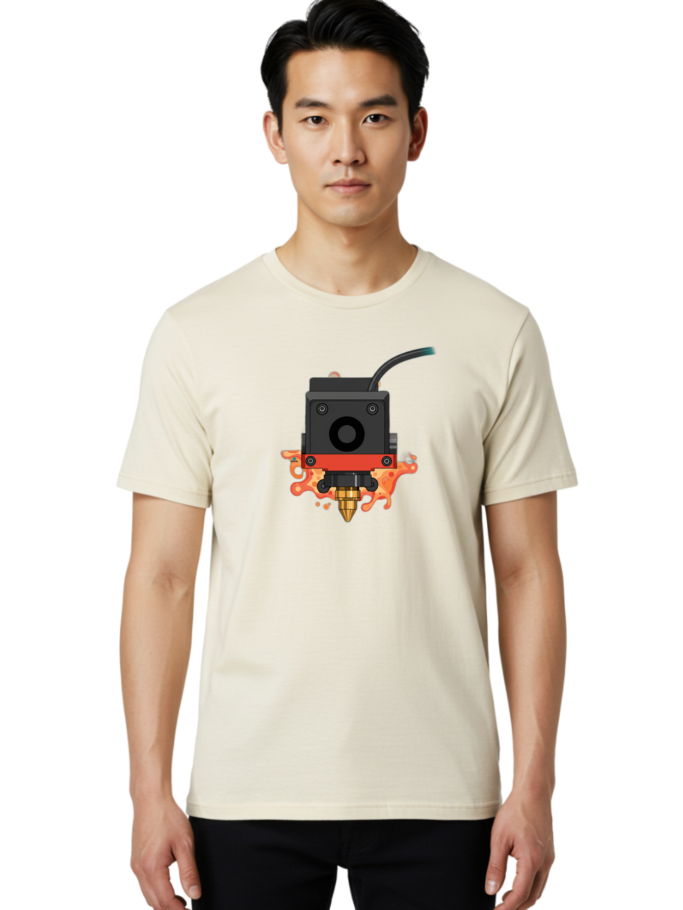 3D-Printer-Hotend Men'S Graphic Tee, 100% Cotton, Comfortable Casual Summer Wear, Machine Washable, 3D Printing Technology, Hotend Extrusion, Melted Plastic, 3D Modeling, Additive Manufacturing, Printer Nozzle, Rapid Prototyping, Baa045