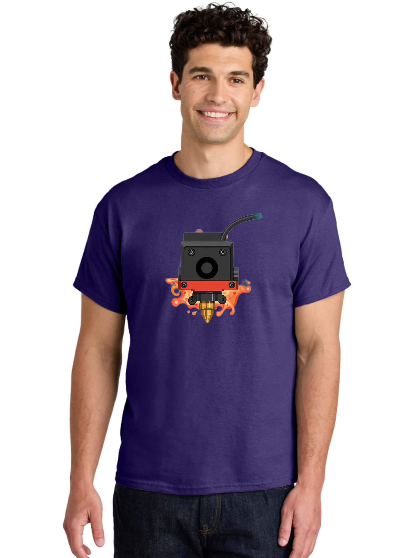3D-Printer-Hotend Men'S Graphic Tee, 100% Cotton, Comfortable Casual Summer Wear, Machine Washable, 3D Printing Technology, Hotend Extrusion, Melted Plastic, 3D Modeling, Additive Manufacturing, Printer Nozzle, Rapid Prototyping, Baa045