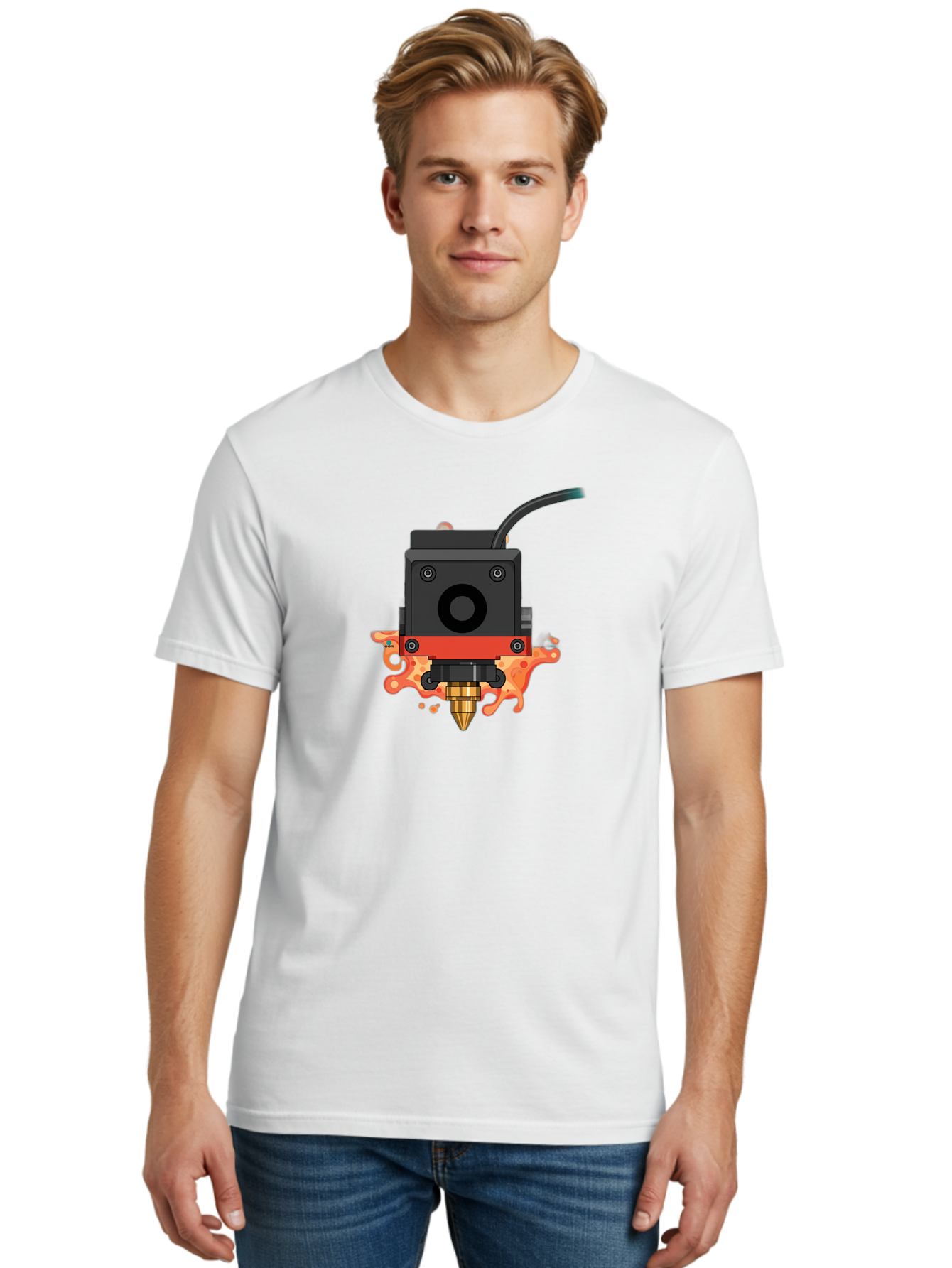 3D-Printer-Hotend Men'S Graphic Tee, 100% Cotton, Comfortable Casual Summer Wear, Machine Washable, 3D Printing Technology, Hotend Extrusion, Melted Plastic, 3D Modeling, Additive Manufacturing, Printer Nozzle, Rapid Prototyping, Baa045