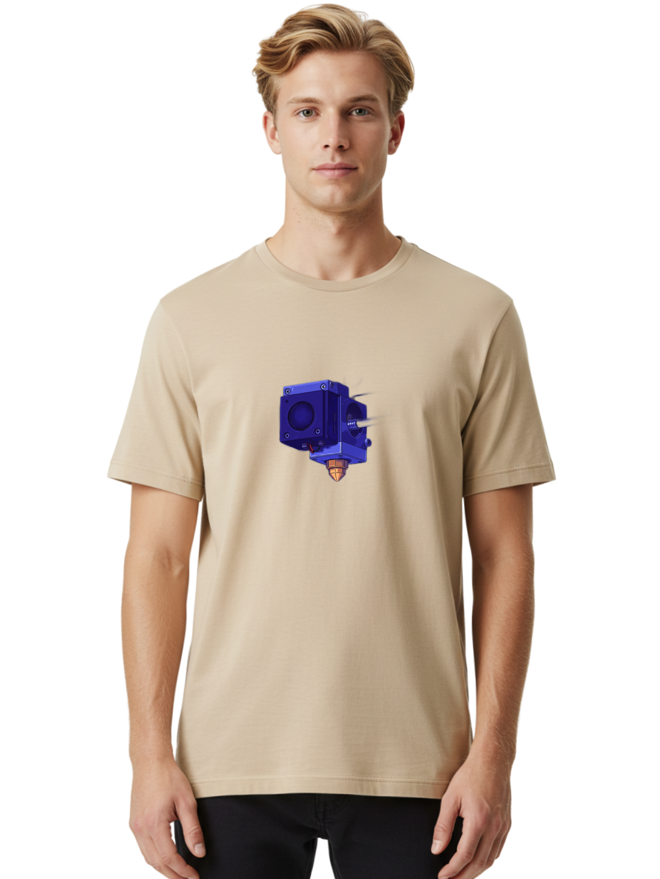 3D-Printer-Nozzle Men'S Graphic Tee, 100% Cotton, Comfortable Casual Summer Wear, Machine Washable, 3D Printing Technology, Extruder Head, 3D Modeling, Additive Manufacturing, Digital Fabrication, Rapid Prototyping, Innovative Design Baa046