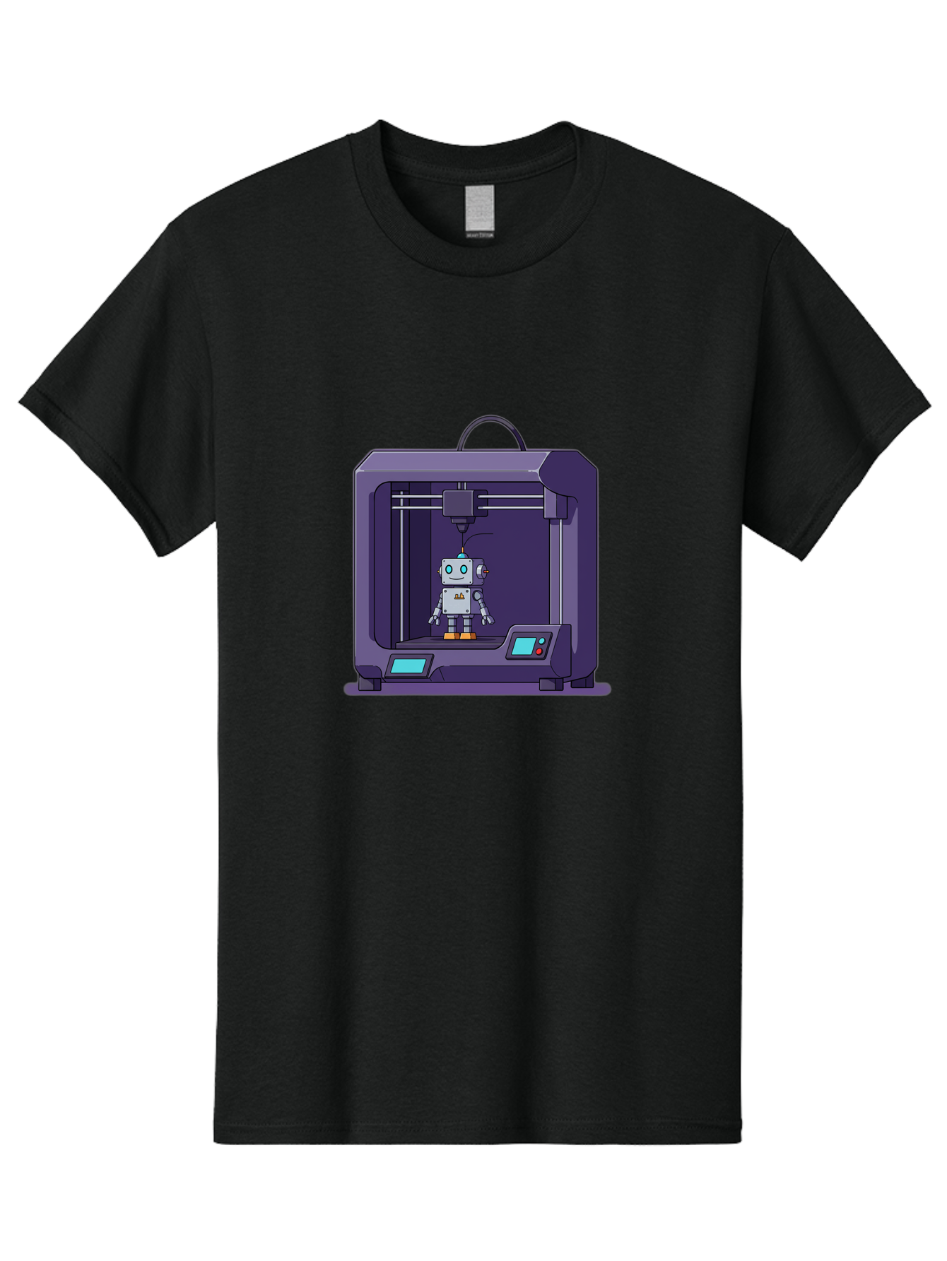 3D-Printer-Robot-1 Men'S Graphic Tee, 100% Cotton, Comfortable Casual Summer Wear, Machine Washable, 3D Printing Technology, Robot Being Printed, Advanced Manufacturing, Futuristic Design, Robotic Parts, Digital Fabrication, Baa047