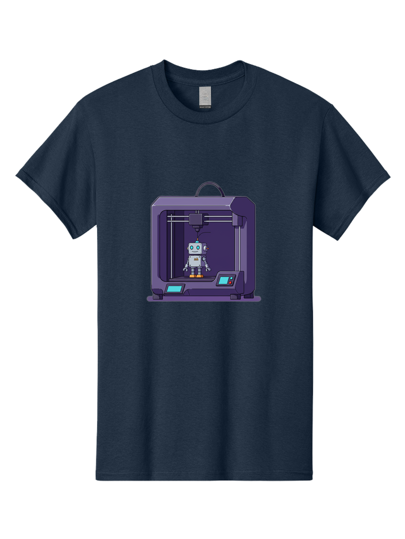 3D-Printer-Robot-1 Men'S Graphic Tee, 100% Cotton, Comfortable Casual Summer Wear, Machine Washable, 3D Printing Technology, Robot Being Printed, Advanced Manufacturing, Futuristic Design, Robotic Parts, Digital Fabrication, Baa047