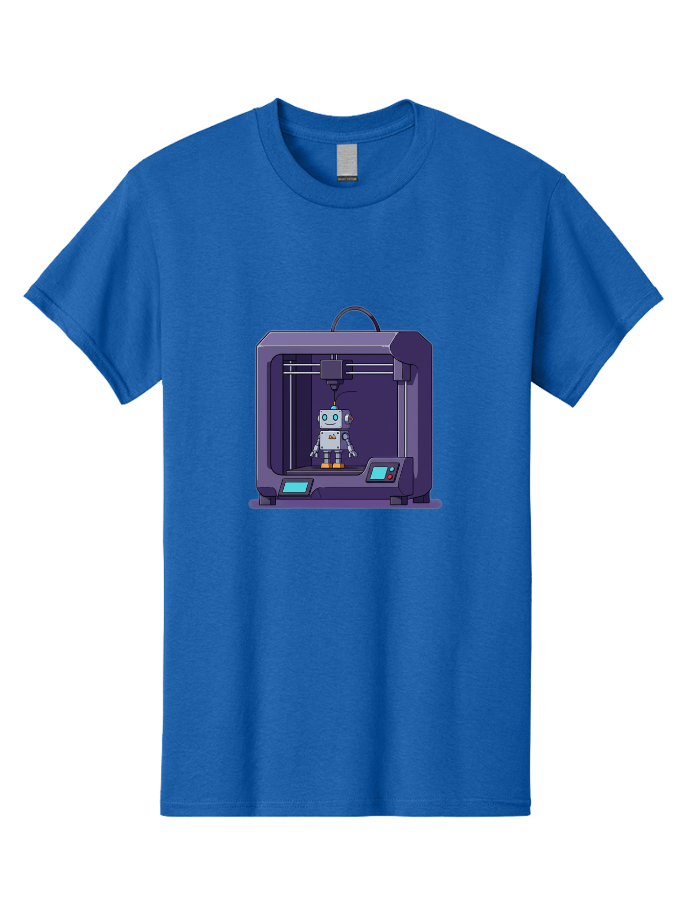 3D-Printer-Robot-1 Men'S Graphic Tee, 100% Cotton, Comfortable Casual Summer Wear, Machine Washable, 3D Printing Technology, Robot Being Printed, Advanced Manufacturing, Futuristic Design, Robotic Parts, Digital Fabrication, Baa047
