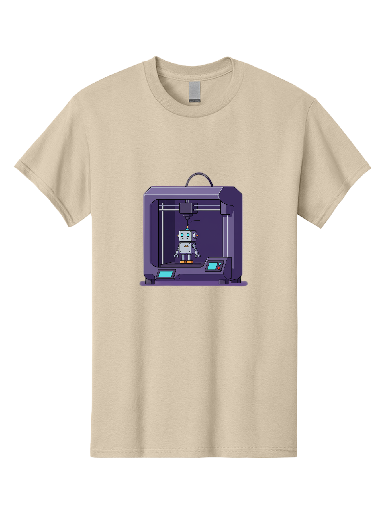 3D-Printer-Robot-1 Men'S Graphic Tee, 100% Cotton, Comfortable Casual Summer Wear, Machine Washable, 3D Printing Technology, Robot Being Printed, Advanced Manufacturing, Futuristic Design, Robotic Parts, Digital Fabrication, Baa047