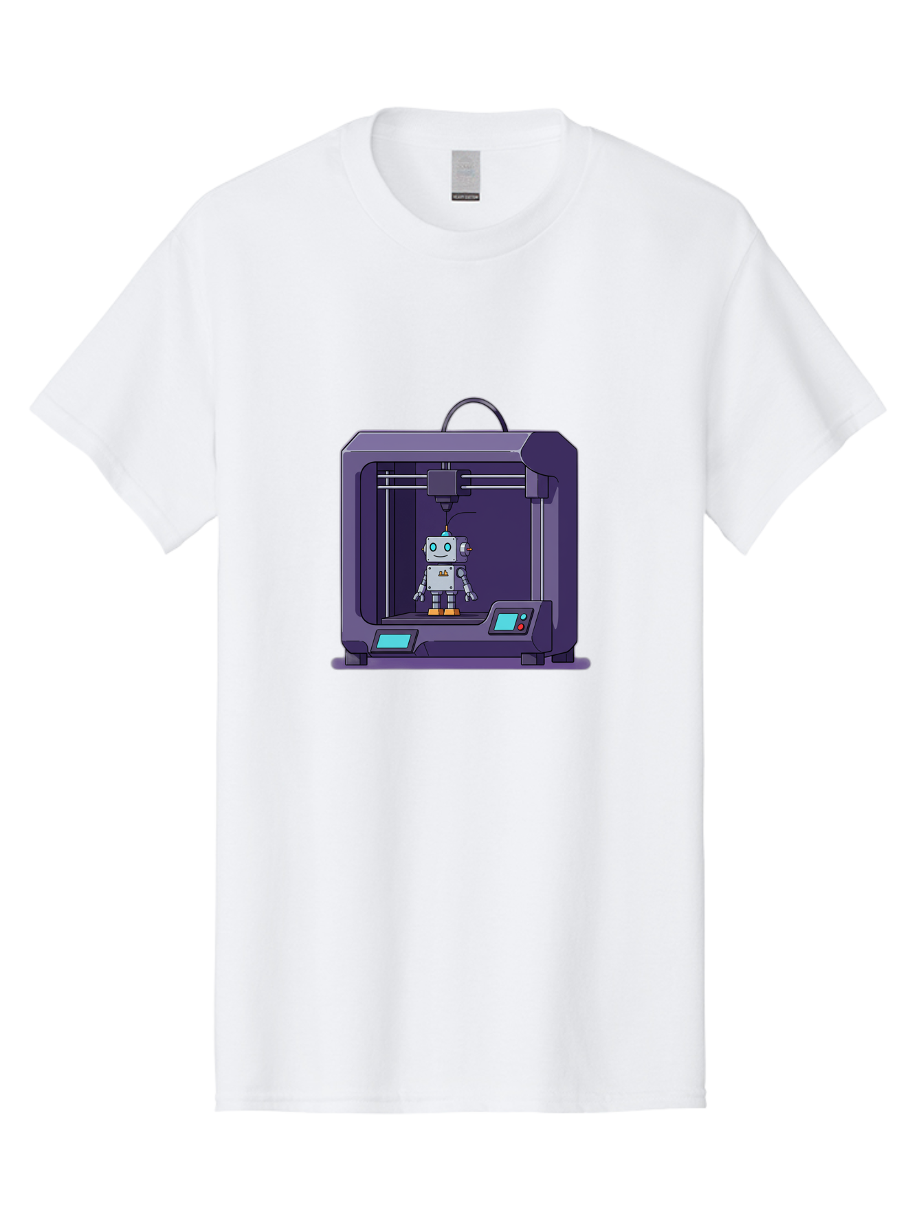 3D-Printer-Robot-1 Men'S Graphic Tee, 100% Cotton, Comfortable Casual Summer Wear, Machine Washable, 3D Printing Technology, Robot Being Printed, Advanced Manufacturing, Futuristic Design, Robotic Parts, Digital Fabrication, Baa047