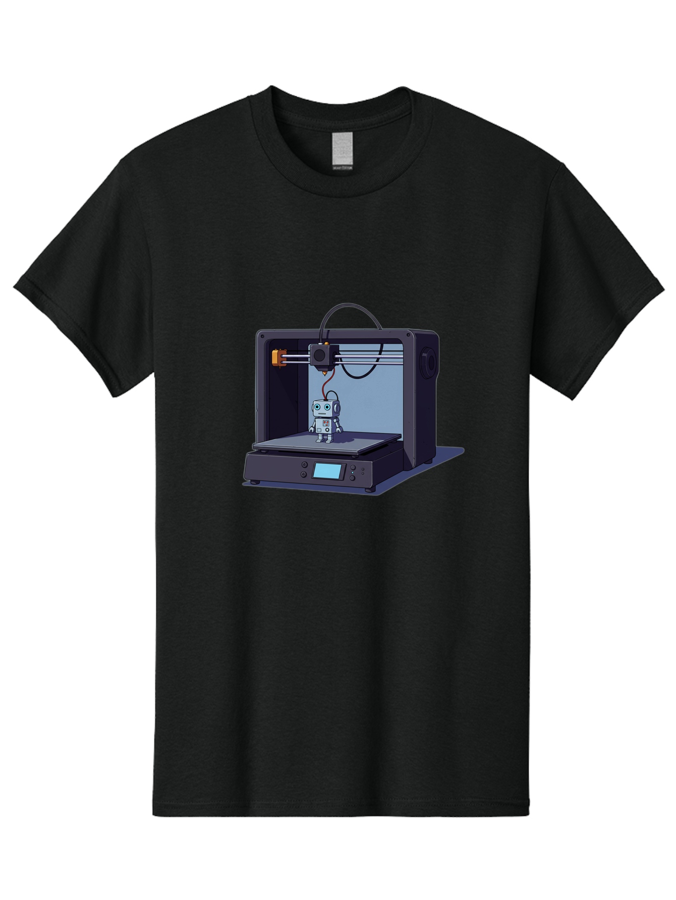 3D-Printer-Robot Men'S Graphic Tee, 100% Cotton, Comfortable Casual Summer Wear, Machine Washable, 3D Printing Technology, Robot Figurine, Digital Fabrication, Additive Manufacturing, Futuristic Design, Robotic Innovation, Modern Machinery Baa048