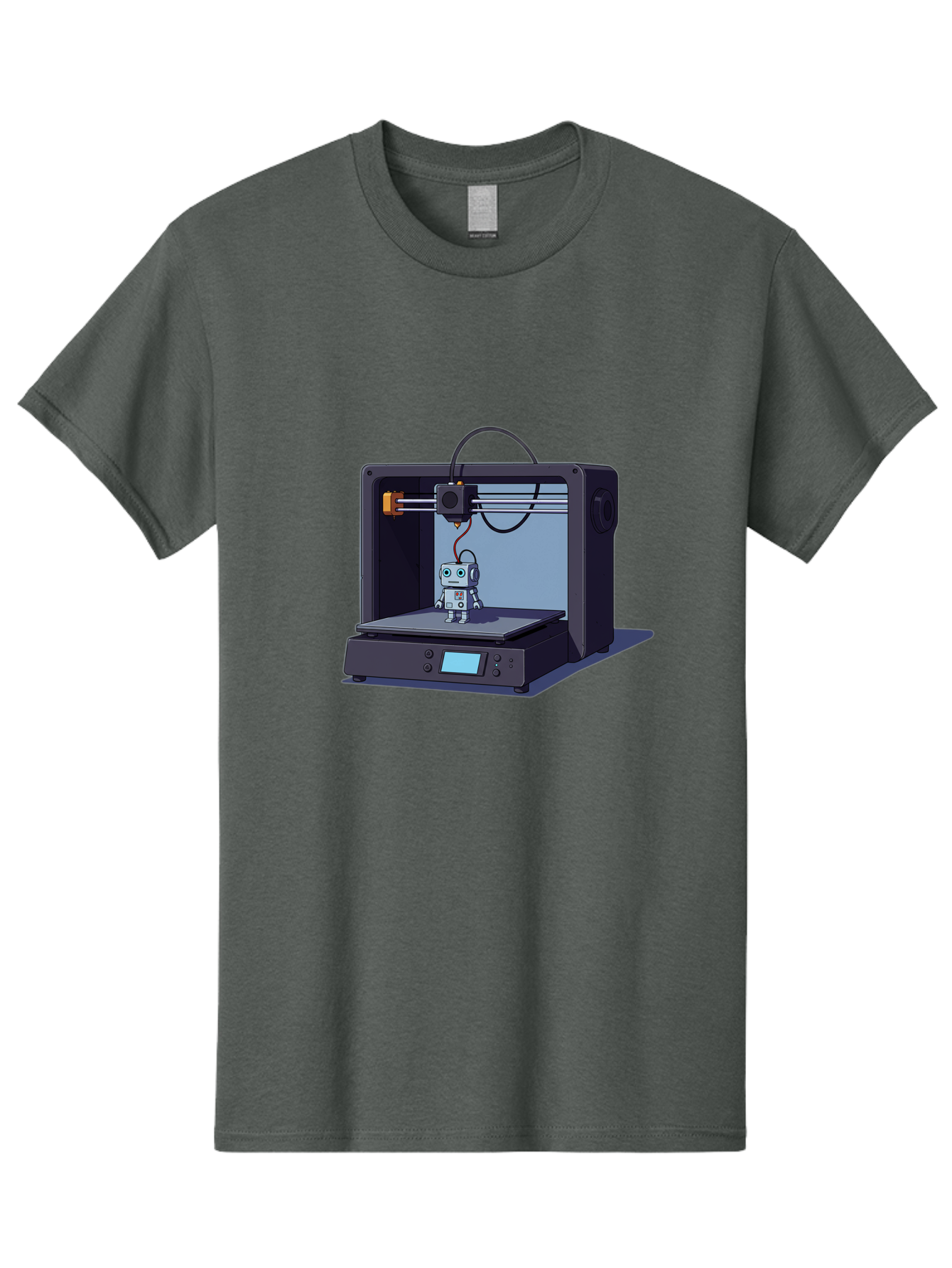 3D-Printer-Robot Men'S Graphic Tee, 100% Cotton, Comfortable Casual Summer Wear, Machine Washable, 3D Printing Technology, Robot Figurine, Digital Fabrication, Additive Manufacturing, Futuristic Design, Robotic Innovation, Modern Machinery Baa048