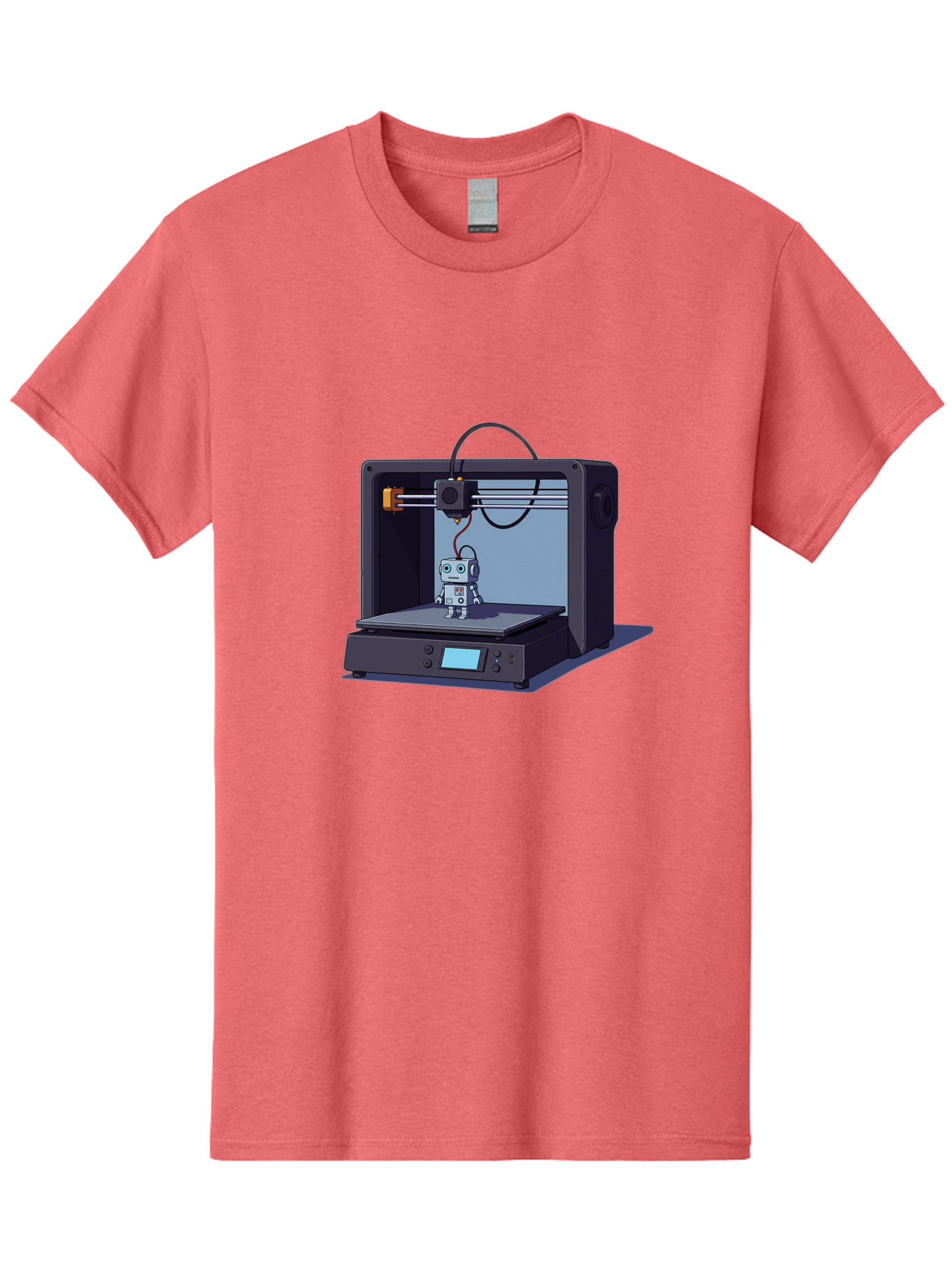 3D-Printer-Robot Men'S Graphic Tee, 100% Cotton, Comfortable Casual Summer Wear, Machine Washable, 3D Printing Technology, Robot Figurine, Digital Fabrication, Additive Manufacturing, Futuristic Design, Robotic Innovation, Modern Machinery Baa048