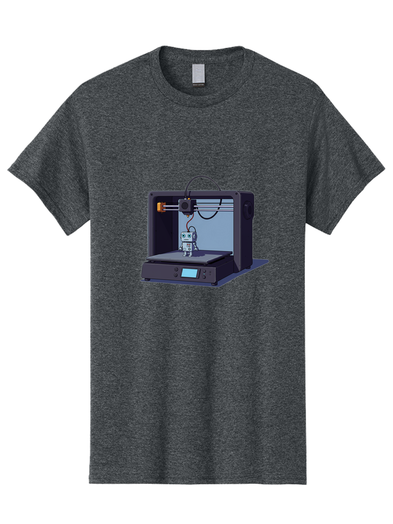3D-Printer-Robot Men'S Graphic Tee, 100% Cotton, Comfortable Casual Summer Wear, Machine Washable, 3D Printing Technology, Robot Figurine, Digital Fabrication, Additive Manufacturing, Futuristic Design, Robotic Innovation, Modern Machinery Baa048