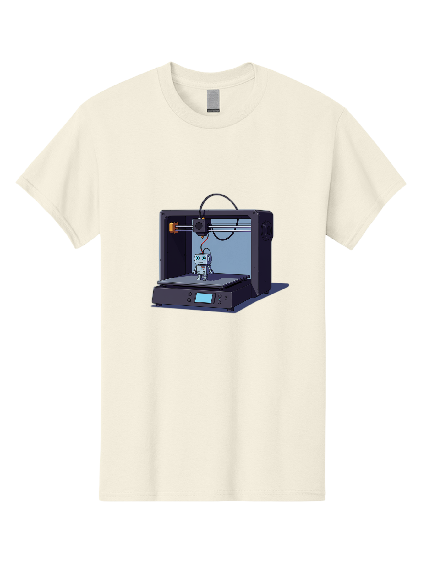 3D-Printer-Robot Men'S Graphic Tee, 100% Cotton, Comfortable Casual Summer Wear, Machine Washable, 3D Printing Technology, Robot Figurine, Digital Fabrication, Additive Manufacturing, Futuristic Design, Robotic Innovation, Modern Machinery Baa048