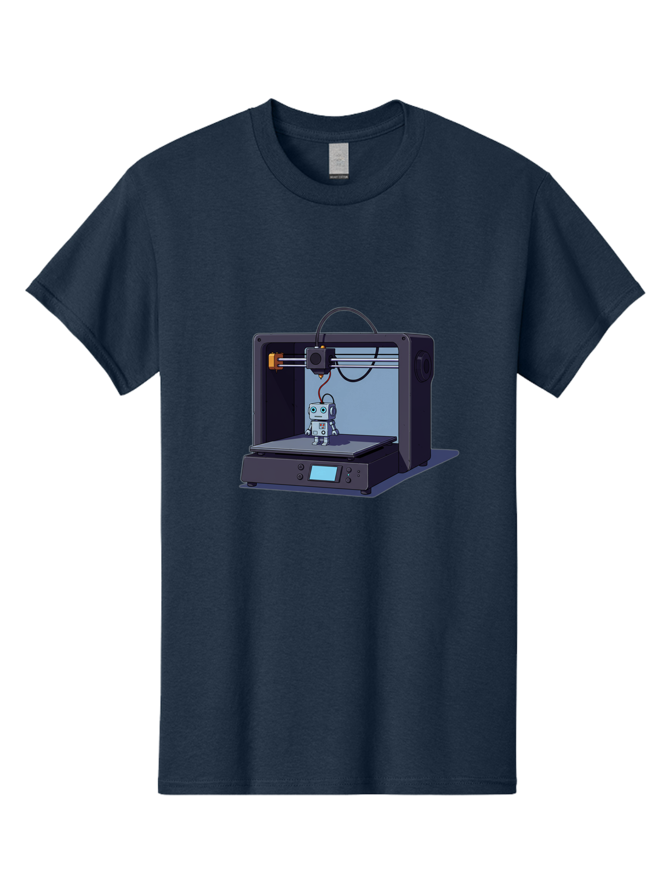 3D-Printer-Robot Men'S Graphic Tee, 100% Cotton, Comfortable Casual Summer Wear, Machine Washable, 3D Printing Technology, Robot Figurine, Digital Fabrication, Additive Manufacturing, Futuristic Design, Robotic Innovation, Modern Machinery Baa048