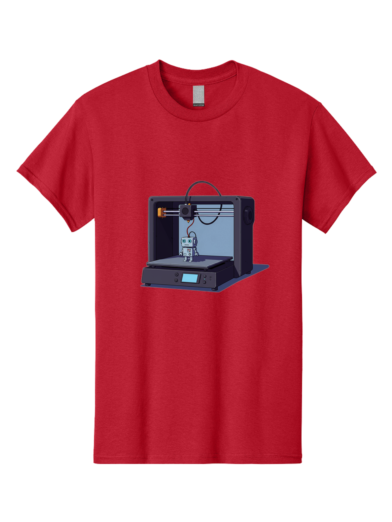 3D-Printer-Robot Men'S Graphic Tee, 100% Cotton, Comfortable Casual Summer Wear, Machine Washable, 3D Printing Technology, Robot Figurine, Digital Fabrication, Additive Manufacturing, Futuristic Design, Robotic Innovation, Modern Machinery Baa048