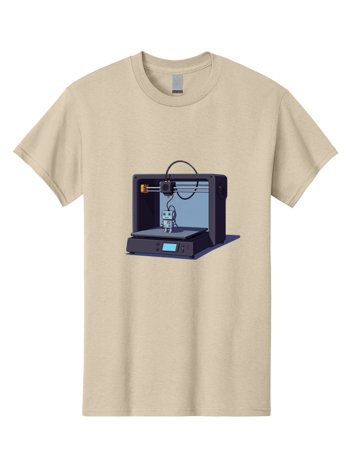 3D-Printer-Robot Men'S Graphic Tee, 100% Cotton, Comfortable Casual Summer Wear, Machine Washable, 3D Printing Technology, Robot Figurine, Digital Fabrication, Additive Manufacturing, Futuristic Design, Robotic Innovation, Modern Machinery Baa048