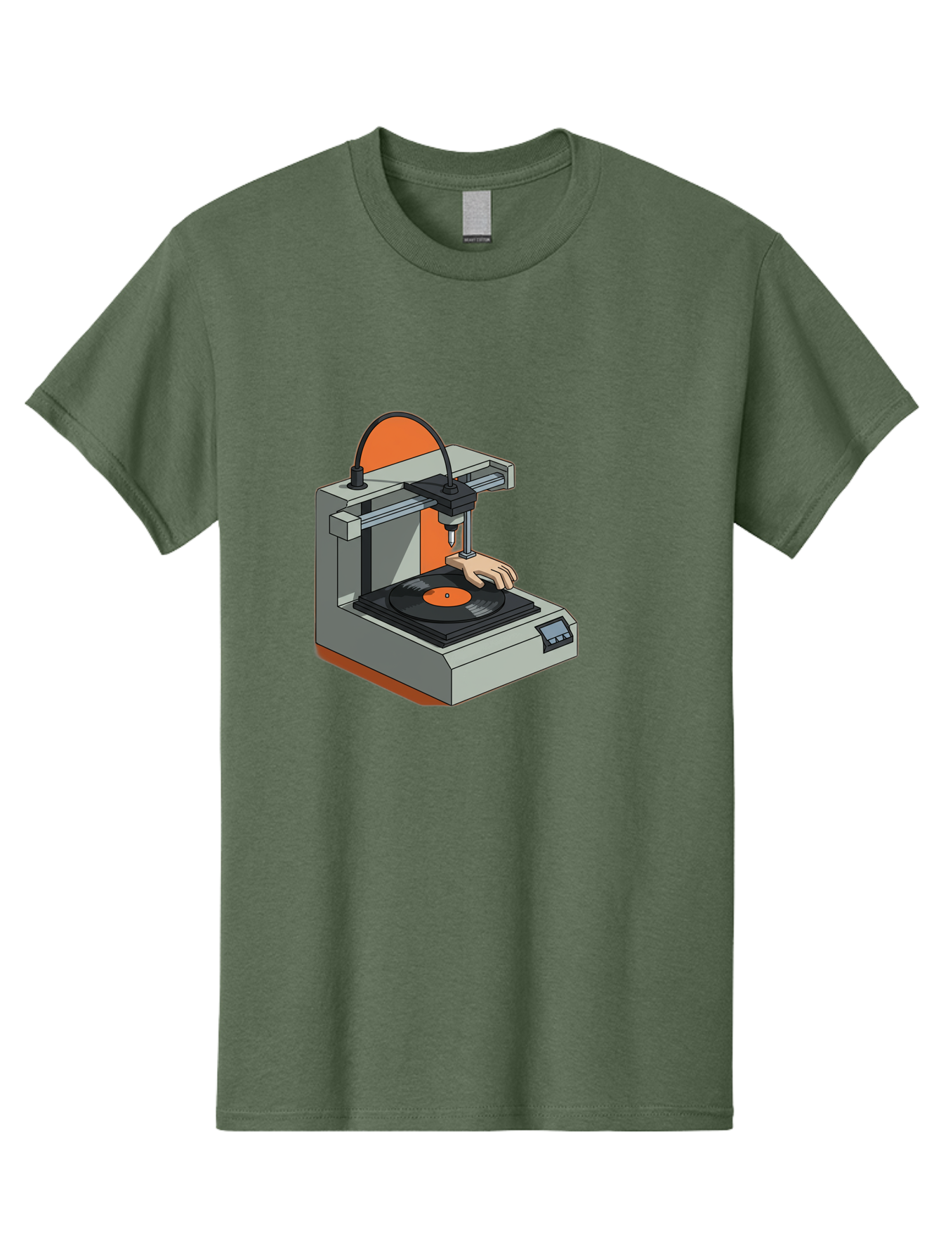 3D-Printer-Vinyl-Record Men'S Graphic Tee, 100% Cotton, Comfortable Casual Summer Wear, Machine Washable, 3D Printing Technology, Vinyl Record Production, Innovative Manufacturing, Creative Design, Futuristic Machinery, Digital Fabrication, Baa049