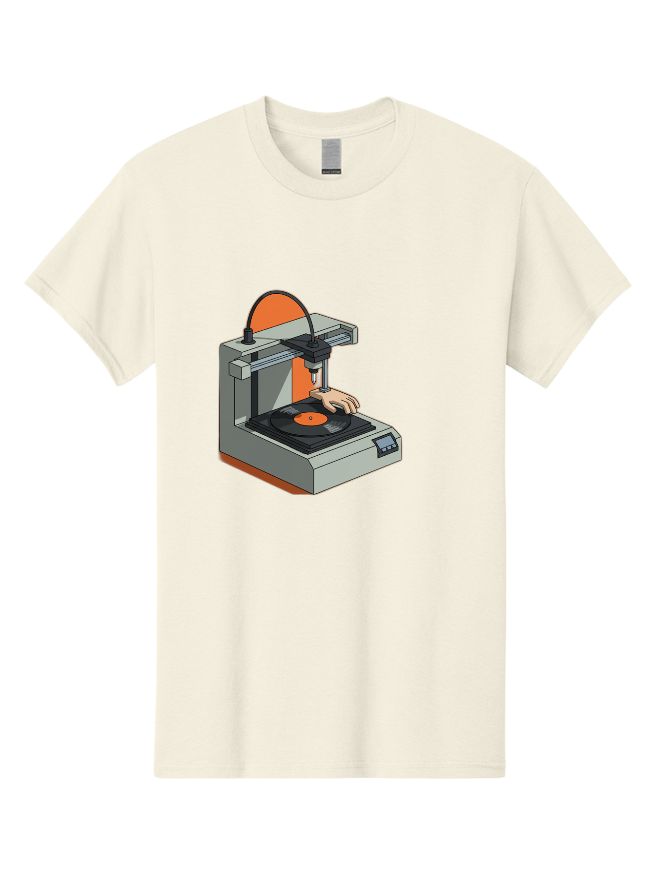 3D-Printer-Vinyl-Record Men'S Graphic Tee, 100% Cotton, Comfortable Casual Summer Wear, Machine Washable, 3D Printing Technology, Vinyl Record Production, Innovative Manufacturing, Creative Design, Futuristic Machinery, Digital Fabrication, Baa049