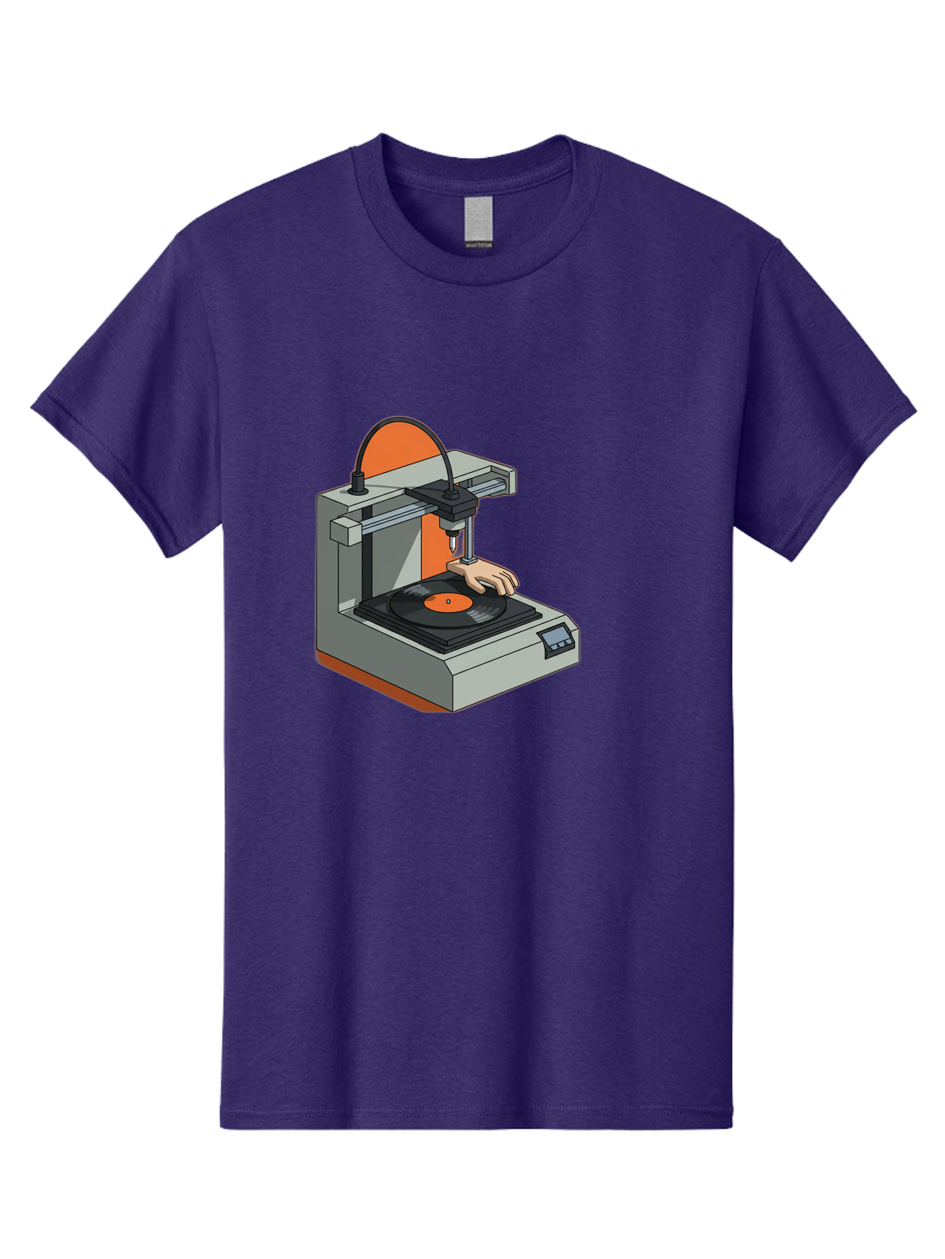 3D-Printer-Vinyl-Record Men'S Graphic Tee, 100% Cotton, Comfortable Casual Summer Wear, Machine Washable, 3D Printing Technology, Vinyl Record Production, Innovative Manufacturing, Creative Design, Futuristic Machinery, Digital Fabrication, Baa049