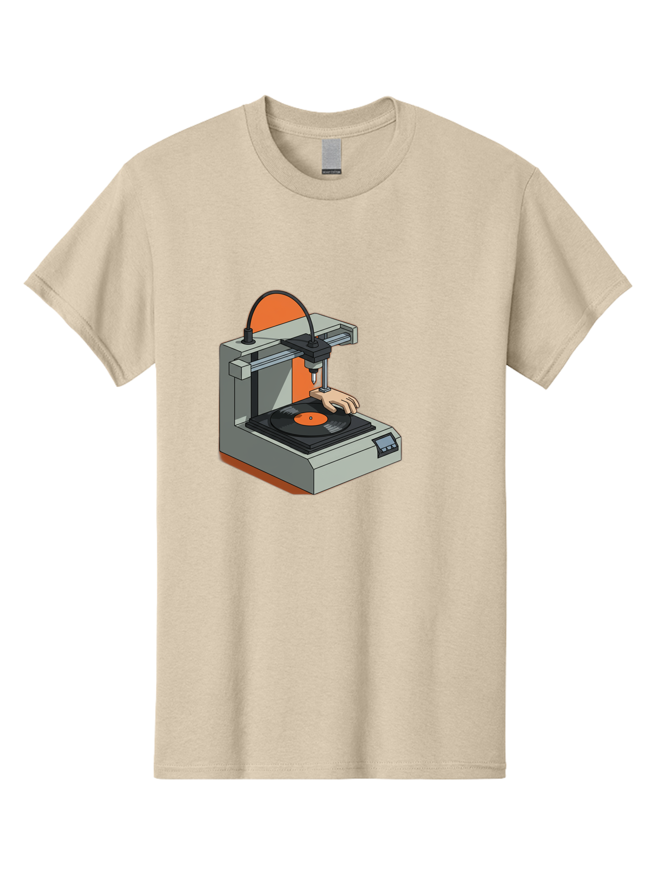 3D-Printer-Vinyl-Record Men'S Graphic Tee, 100% Cotton, Comfortable Casual Summer Wear, Machine Washable, 3D Printing Technology, Vinyl Record Production, Innovative Manufacturing, Creative Design, Futuristic Machinery, Digital Fabrication, Baa049
