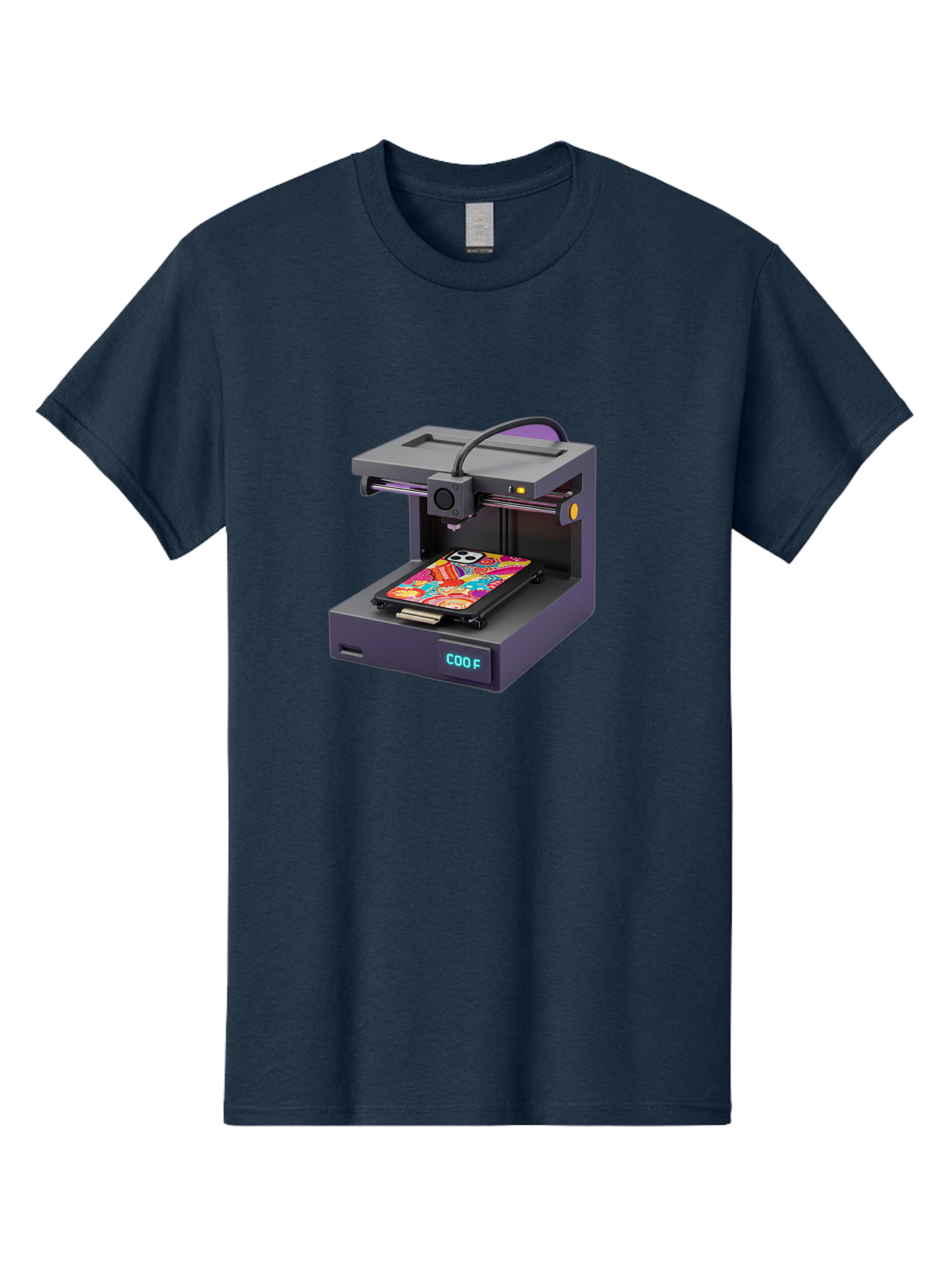 3D-Printer-With-Phone-Case Men'S Graphic Tee, 100% Cotton, Comfortable Casual Summer Wear, Machine Washable, 3D Printing Technology, Vibrant Phone Case, Colorful Design, Sugar Skull Art, Creative Printing, Modern Machinery, Baa050